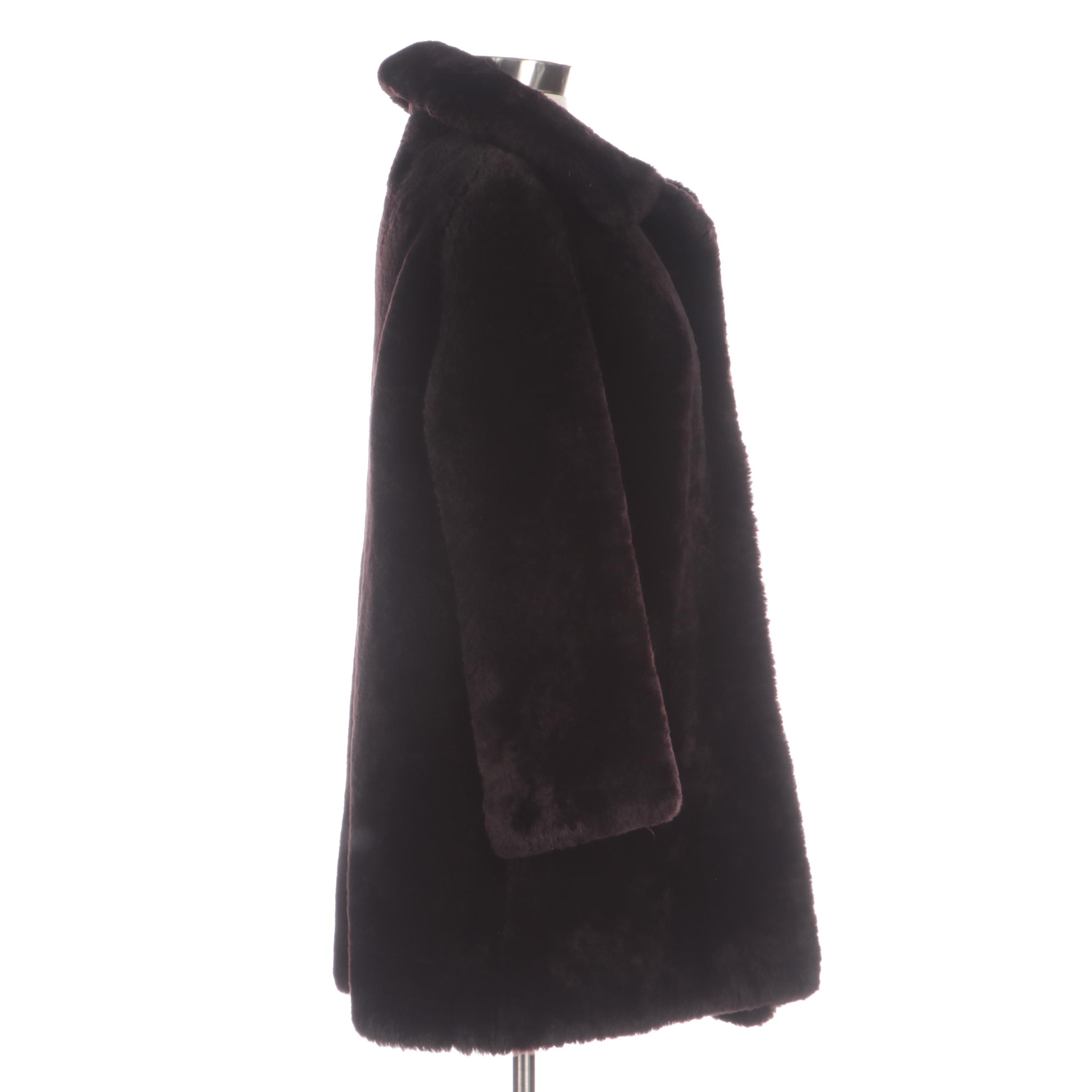 Black Dyed Mouton Fur Coat with Peter Pan Style Collar