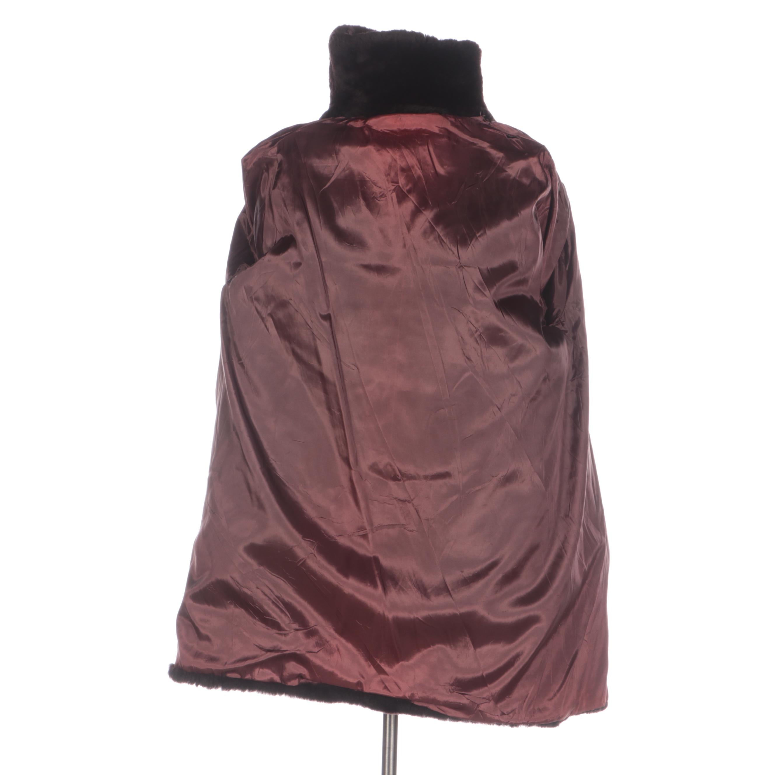 Black Dyed Mouton Fur Coat with Peter Pan Style Collar