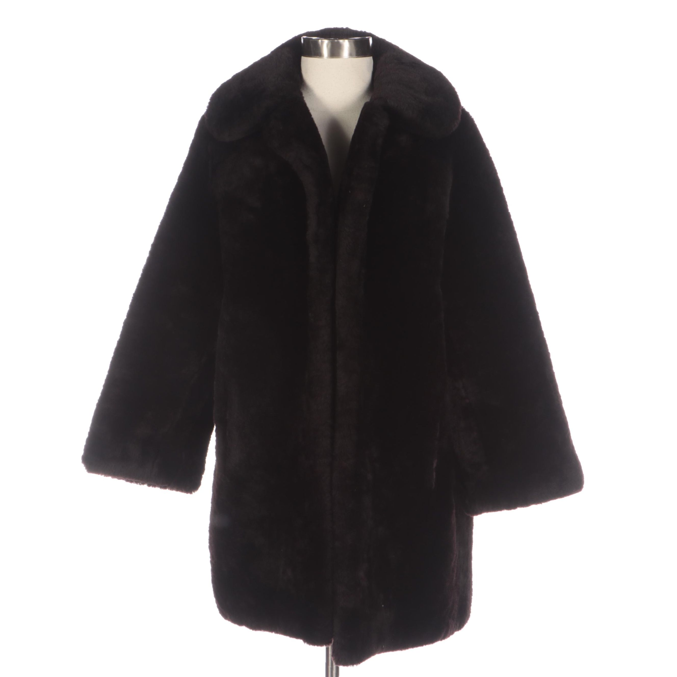 Black Dyed Mouton Fur Coat with Peter Pan Style Collar