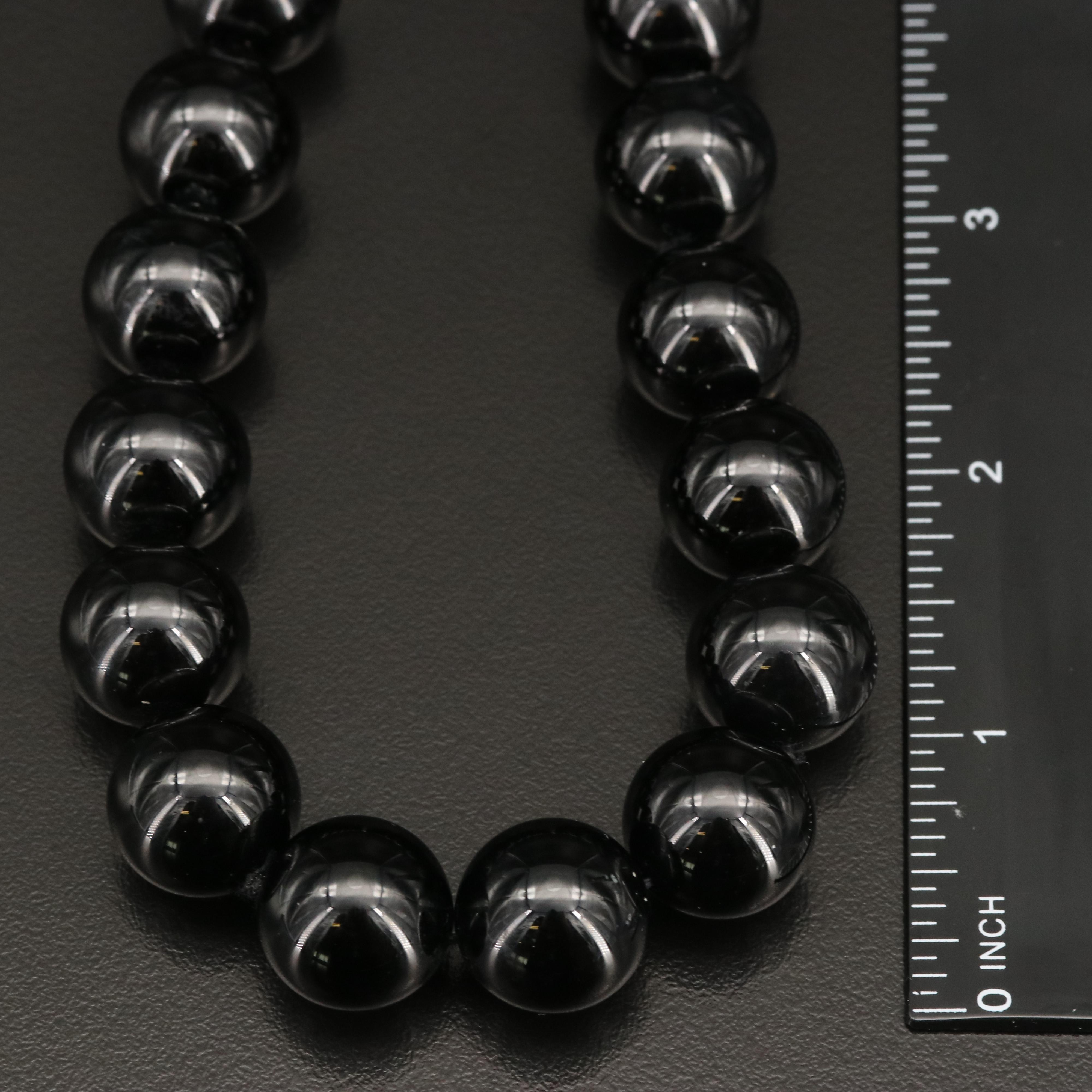 Tiffany & Co. Black Onyx Bead Necklace with Sterling Clasp and Pouch