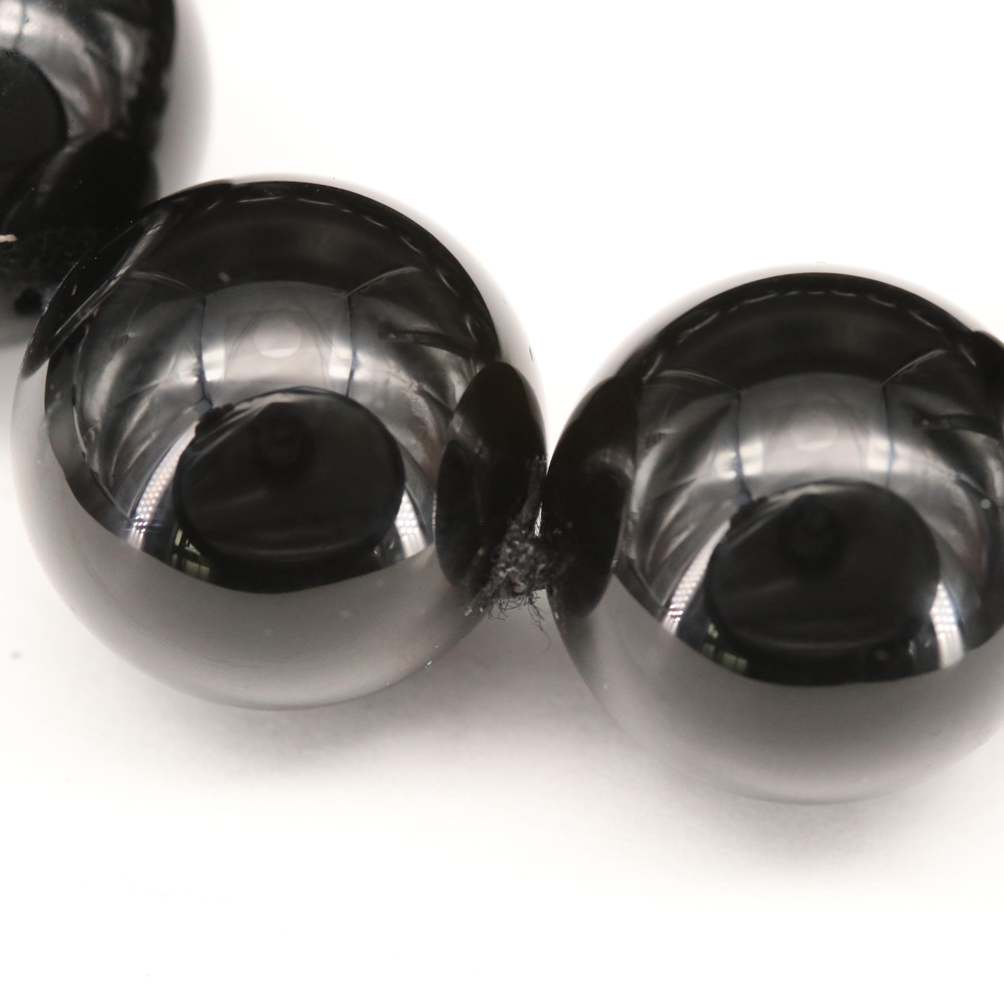 Tiffany & Co. Black Onyx Bead Necklace with Sterling Clasp and Pouch