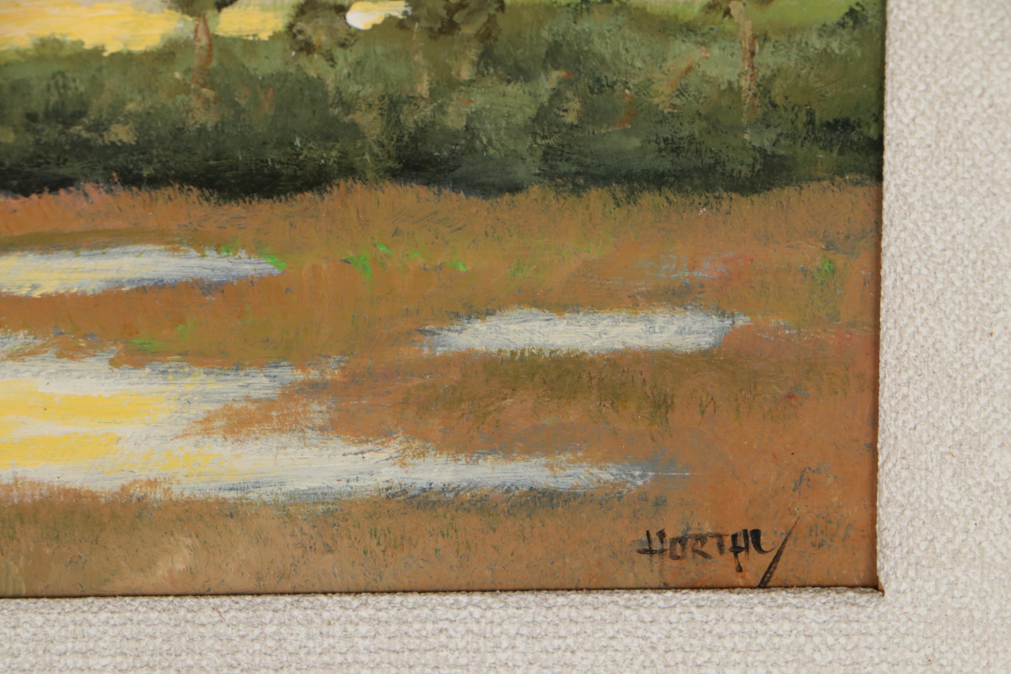 Nandor Horthy Landscape Oil Painting "Sunrise," Late 20th Century