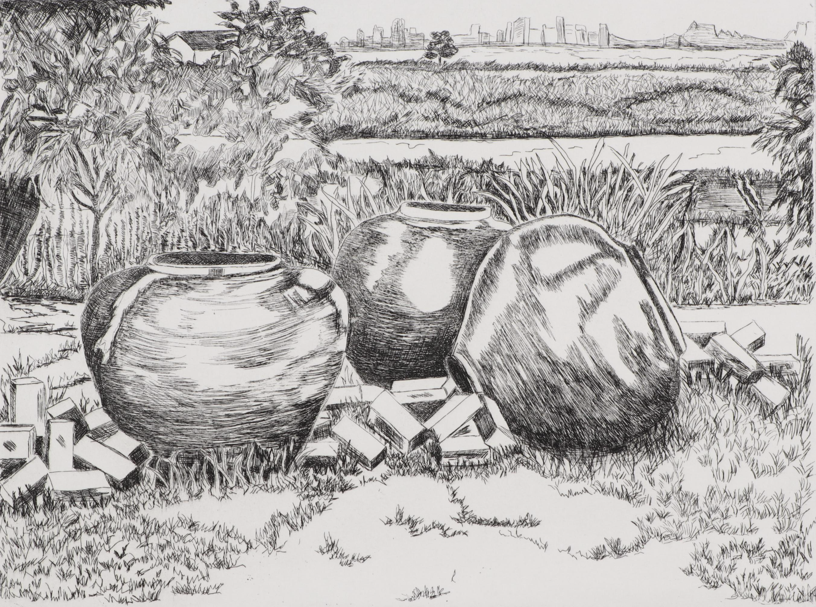 Jane Morgan and Ruth Bennett Etchings Including "Beneath the Fountain"