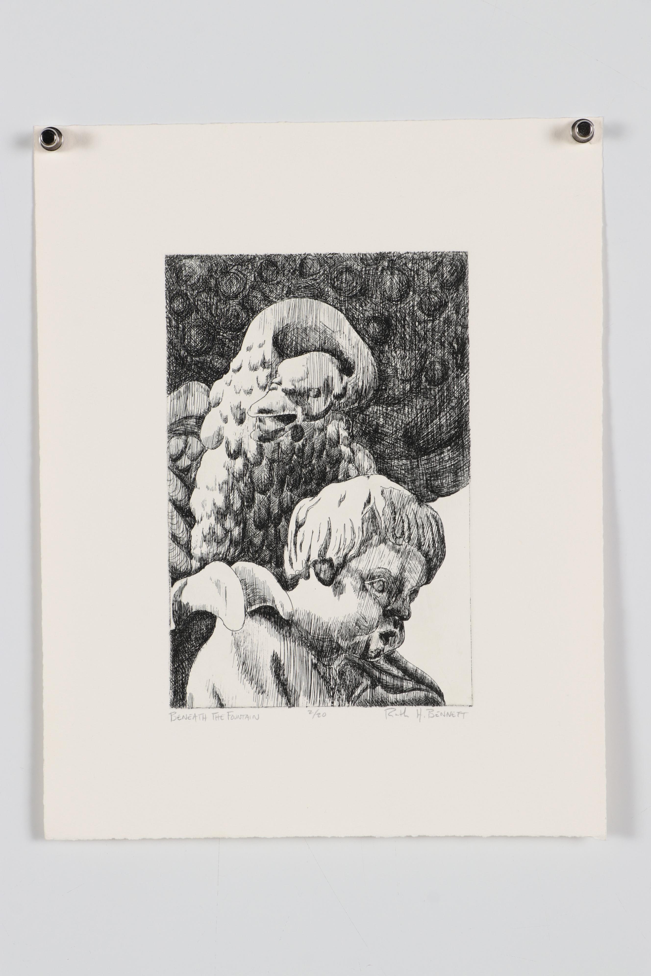 Jane Morgan and Ruth Bennett Etchings Including "Beneath the Fountain"