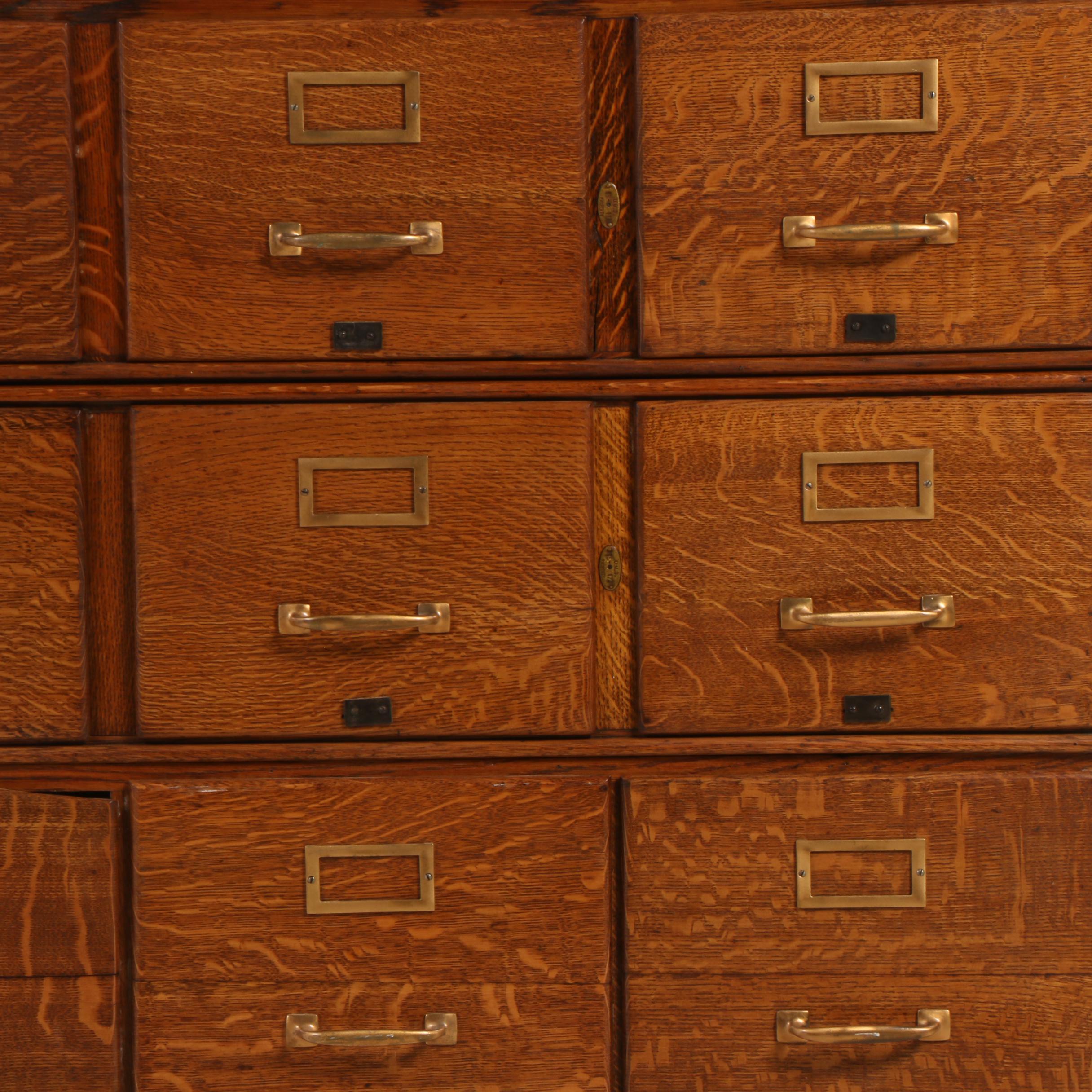 American Quartersawn Oak Twelve-Drawer Sectional File Cabinet, Early 20th C.