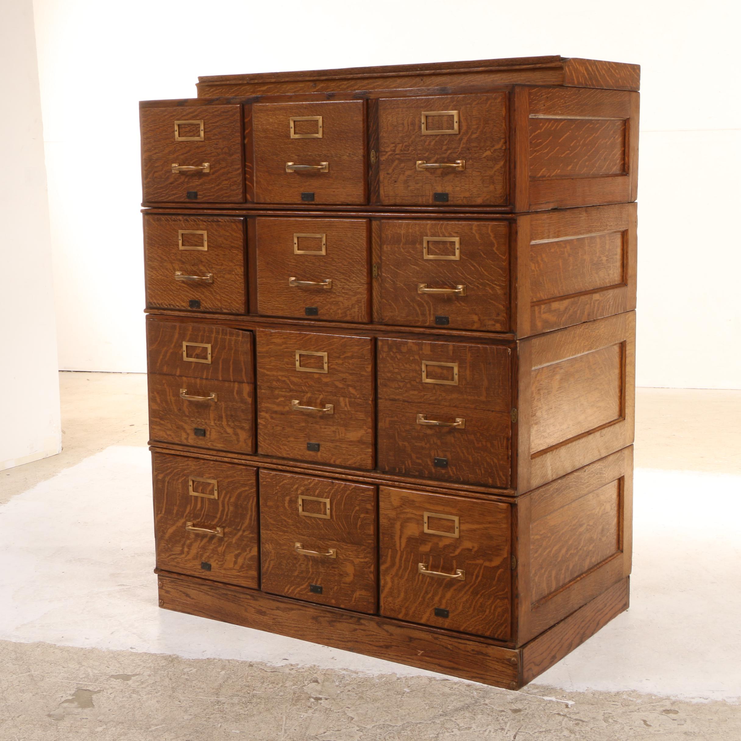 American Quartersawn Oak Twelve-Drawer Sectional File Cabinet, Early 20th C.