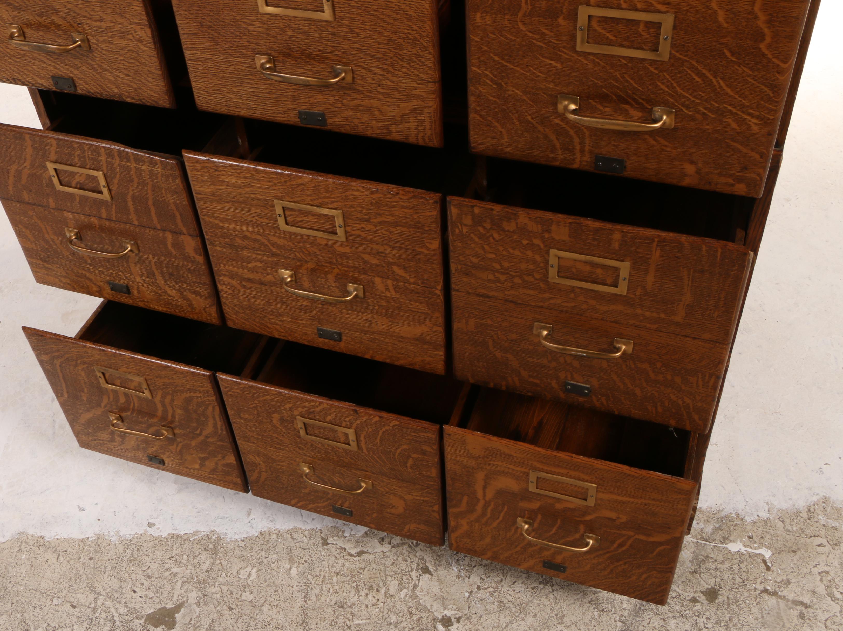 American Quartersawn Oak Twelve-Drawer Sectional File Cabinet, Early 20th C.
