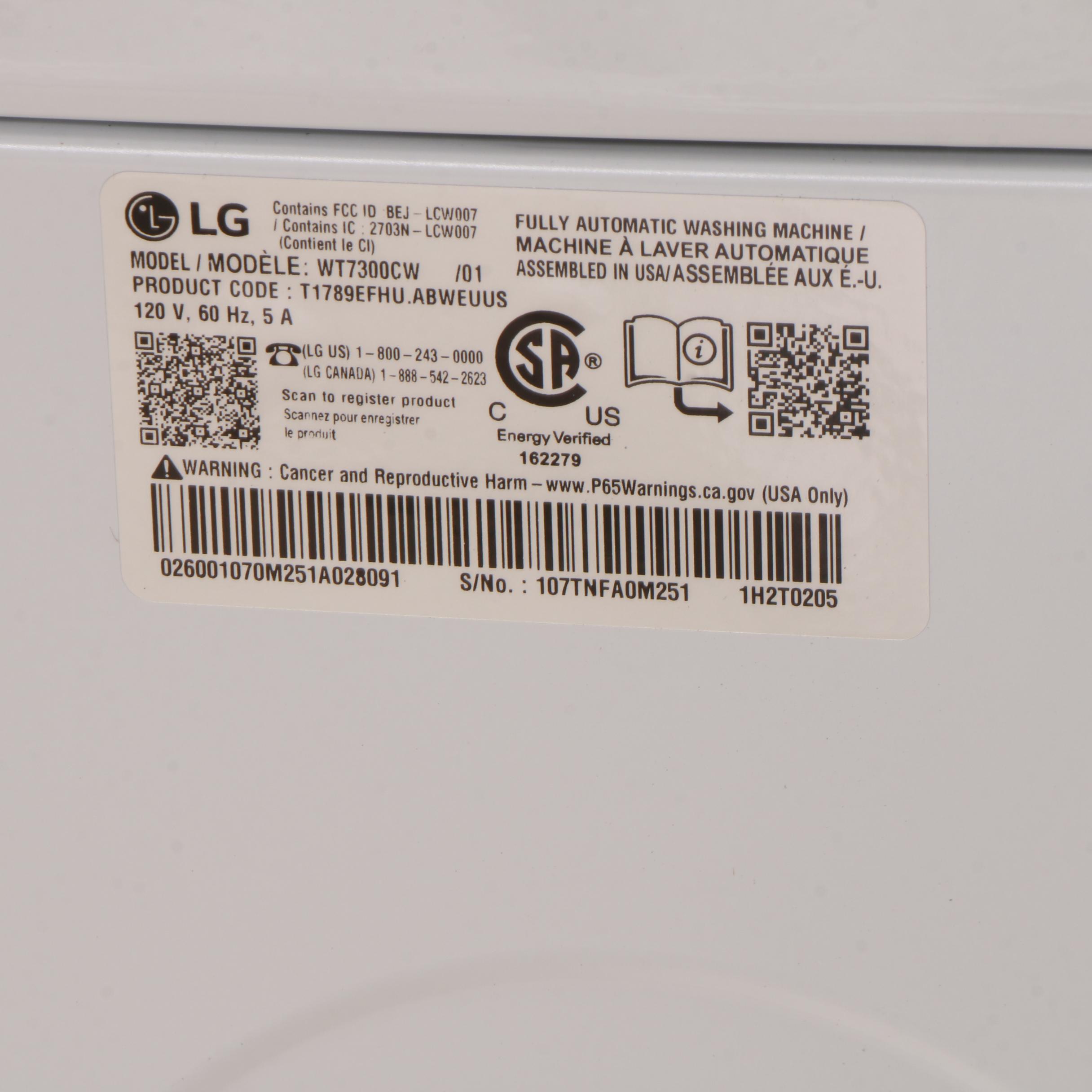 LG 5.0 Cu. Ft. White Wi-Fi Enabled Top Load Washer