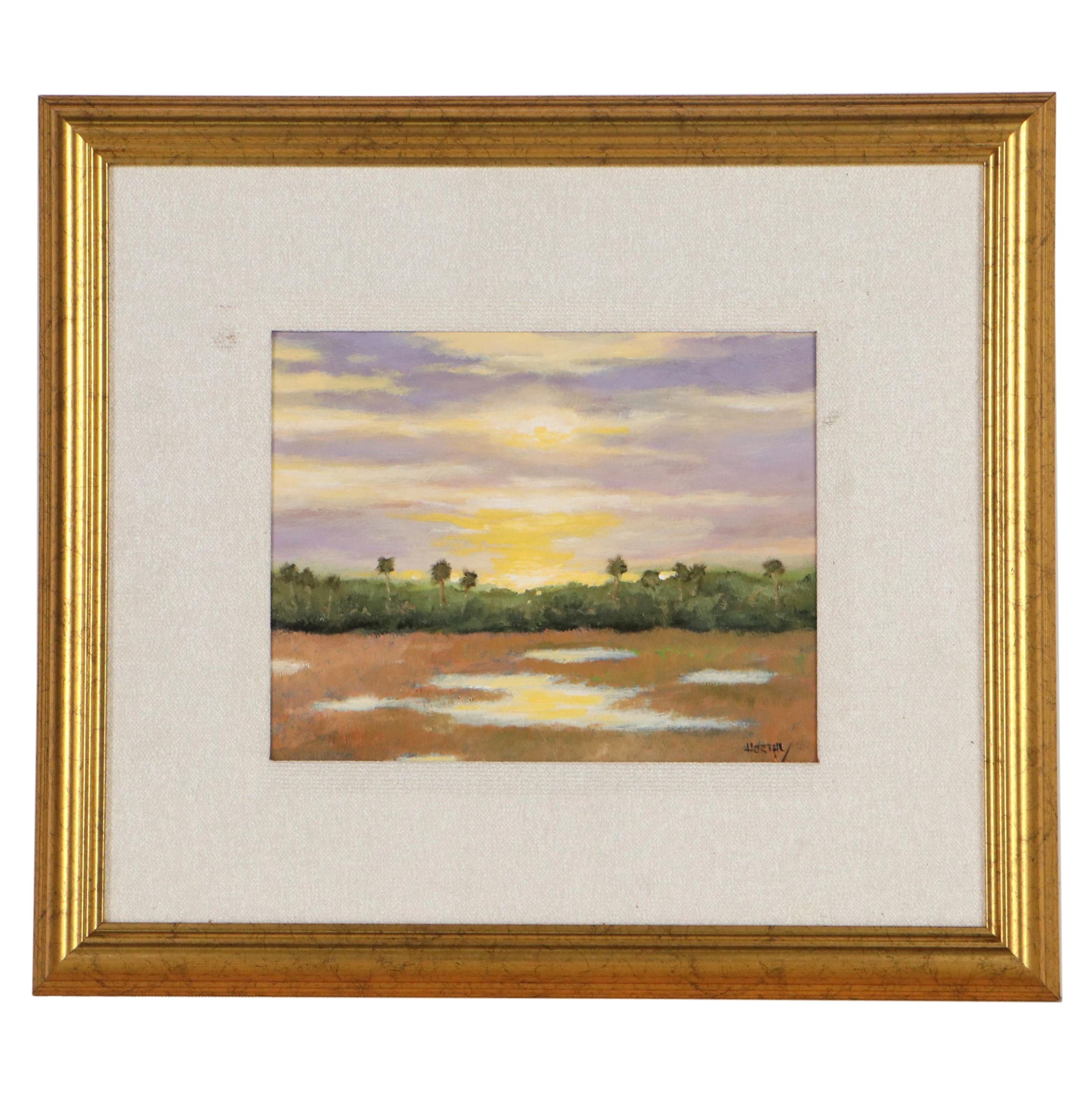 Nandor Horthy Landscape Oil Painting "Sunrise," Late 20th Century