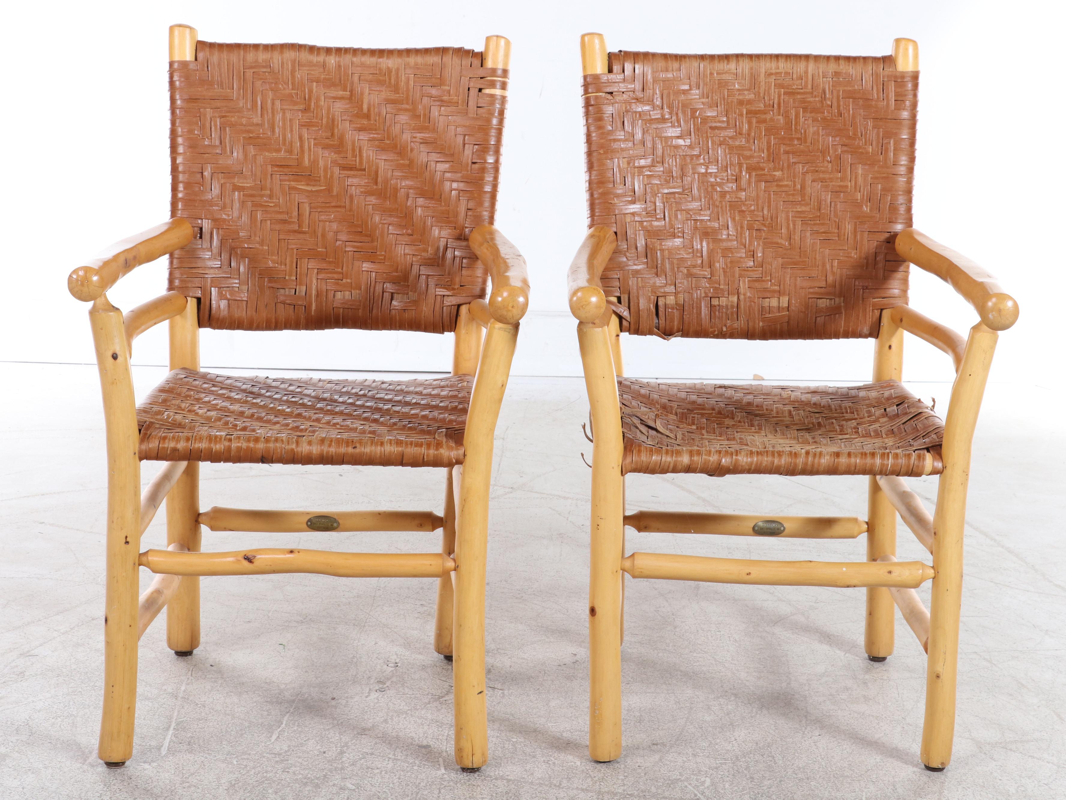 Pair of Old Hickory Furniture Co. Rustic Twig and Splint-Woven Armchairs