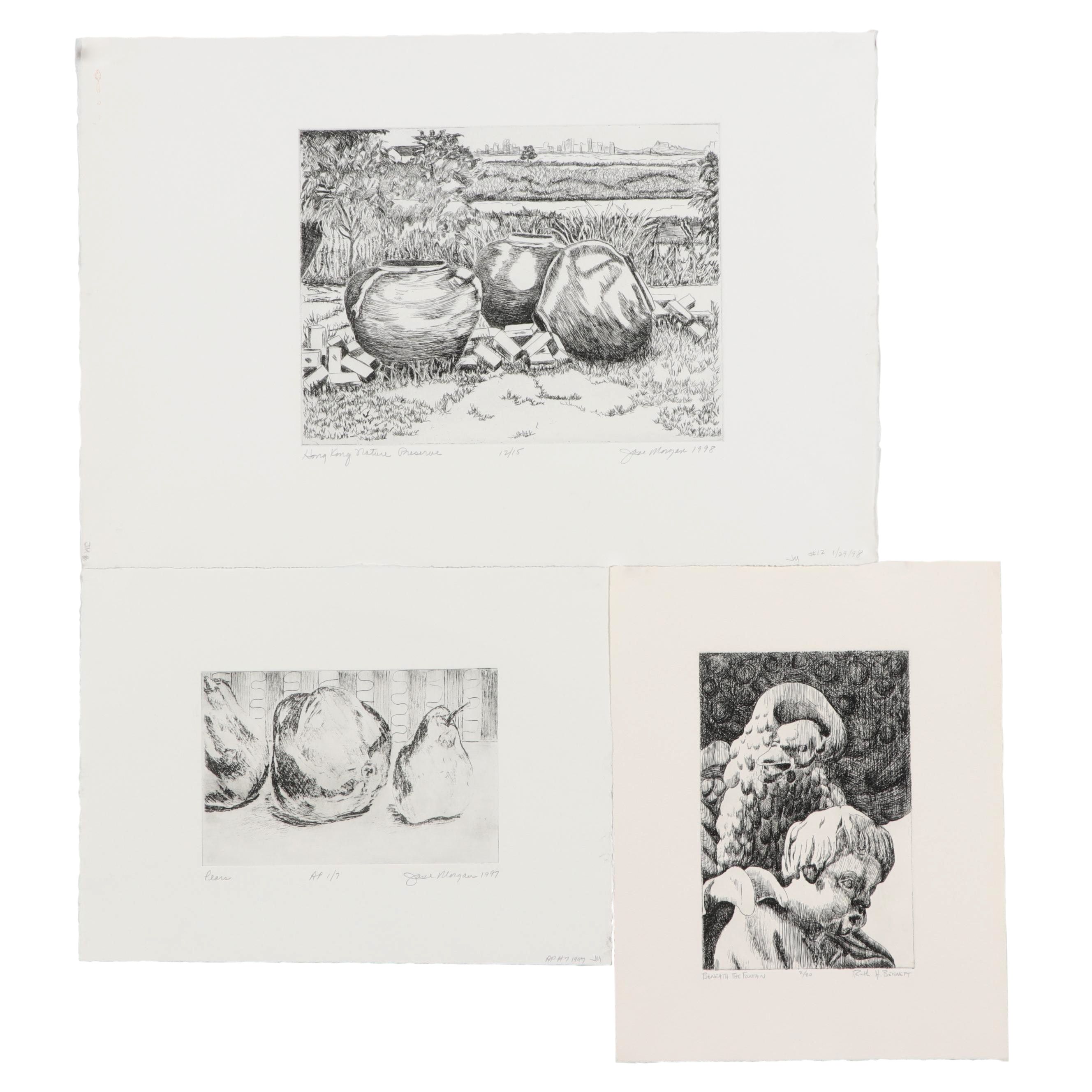 Jane Morgan and Ruth Bennett Etchings Including "Beneath the Fountain"