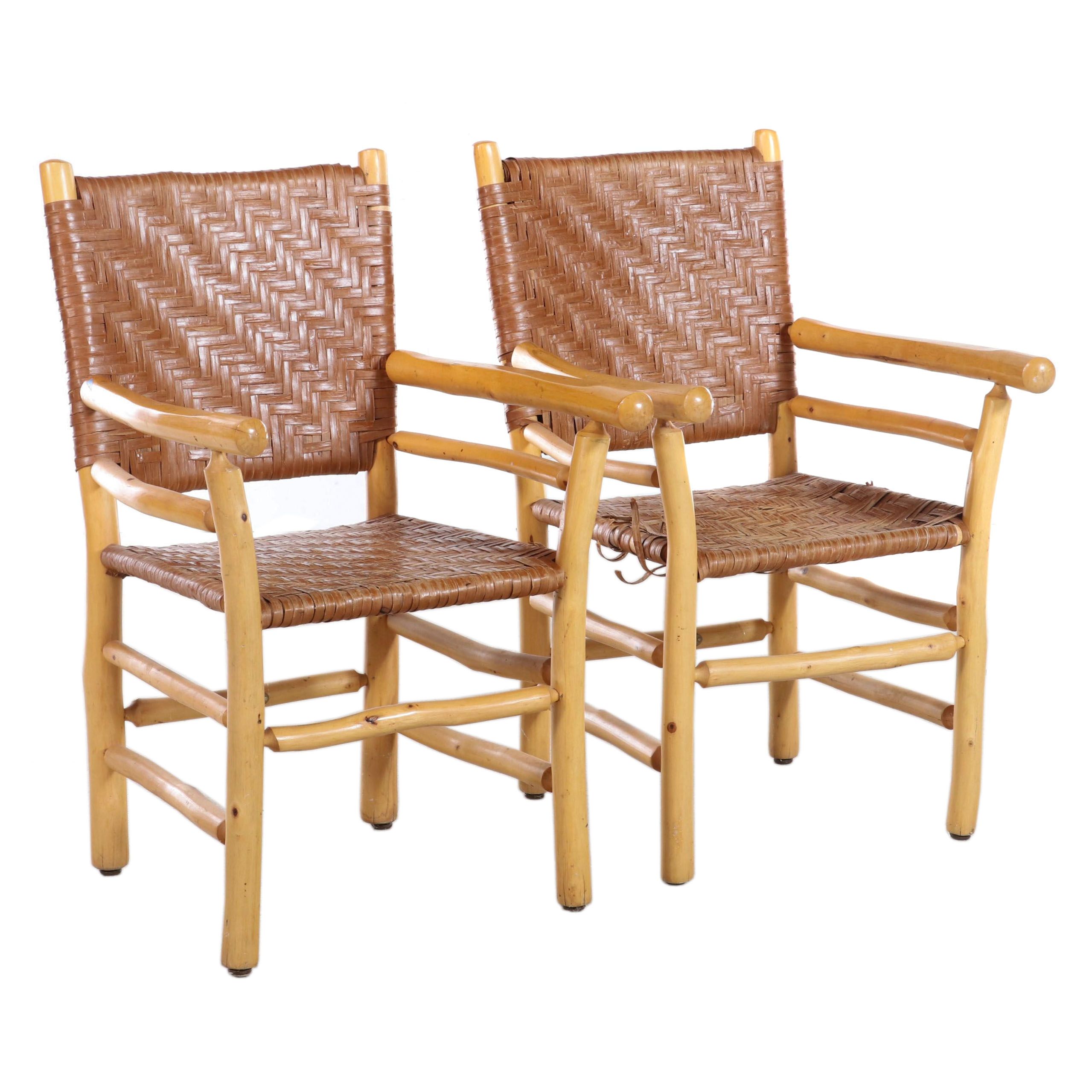 Pair of Old Hickory Furniture Co. Rustic Twig and Splint-Woven Armchairs