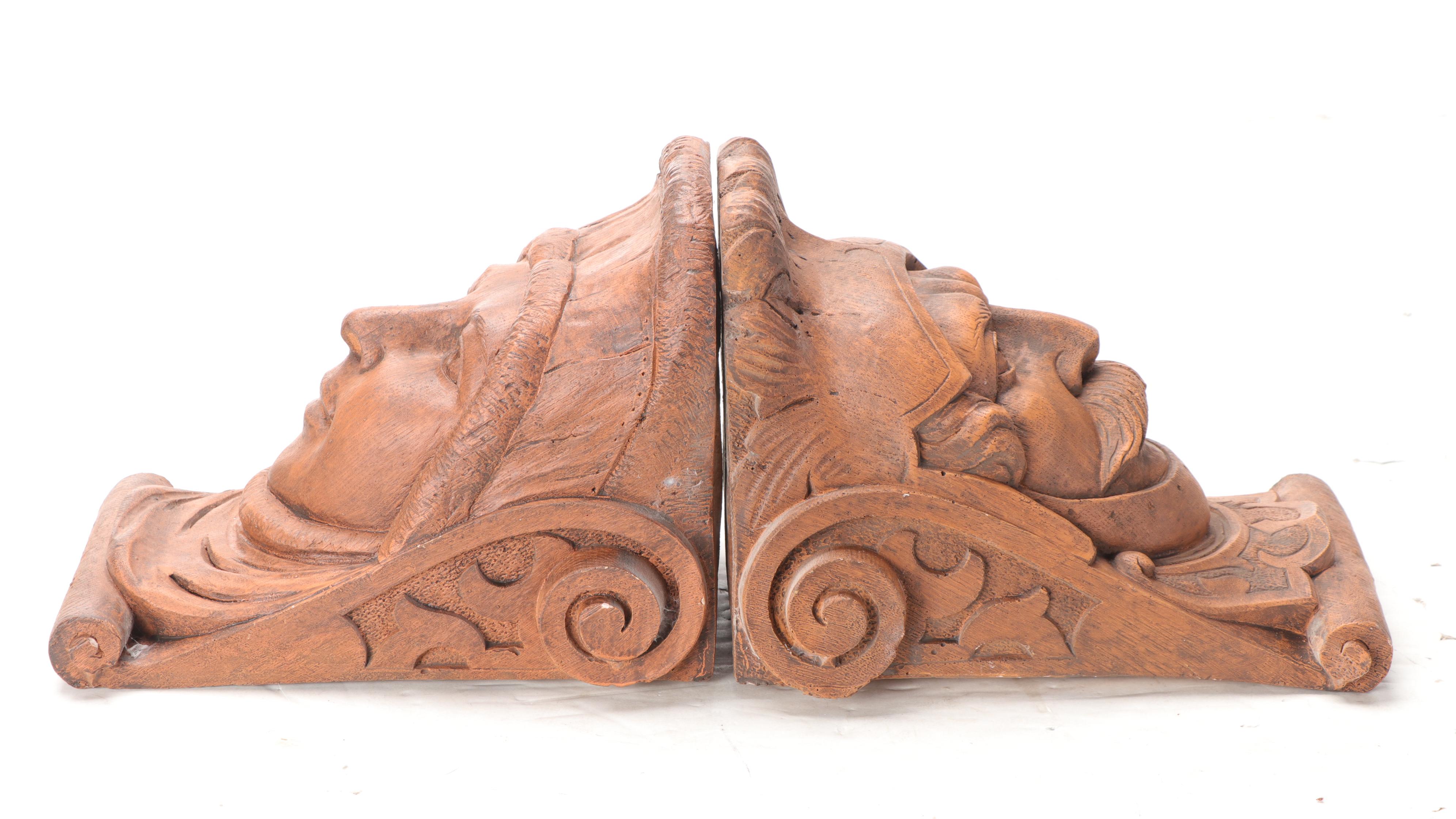 Wood Grain Resin Medieval Style Face Corbels