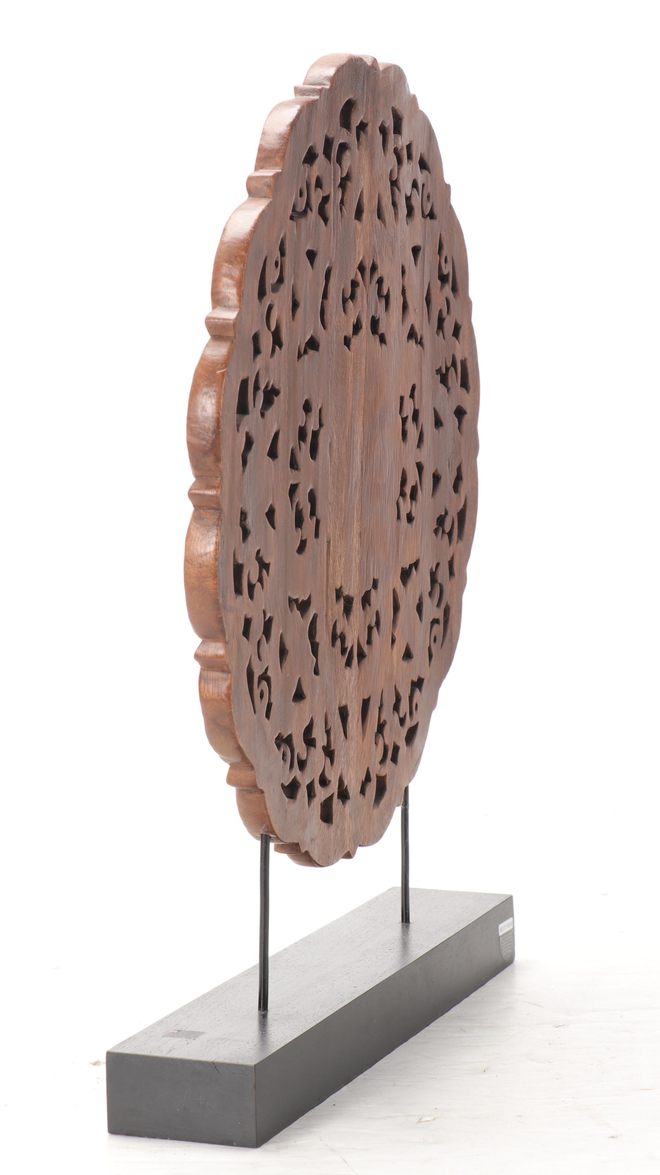 Thai Carved Wood Floral Medallion