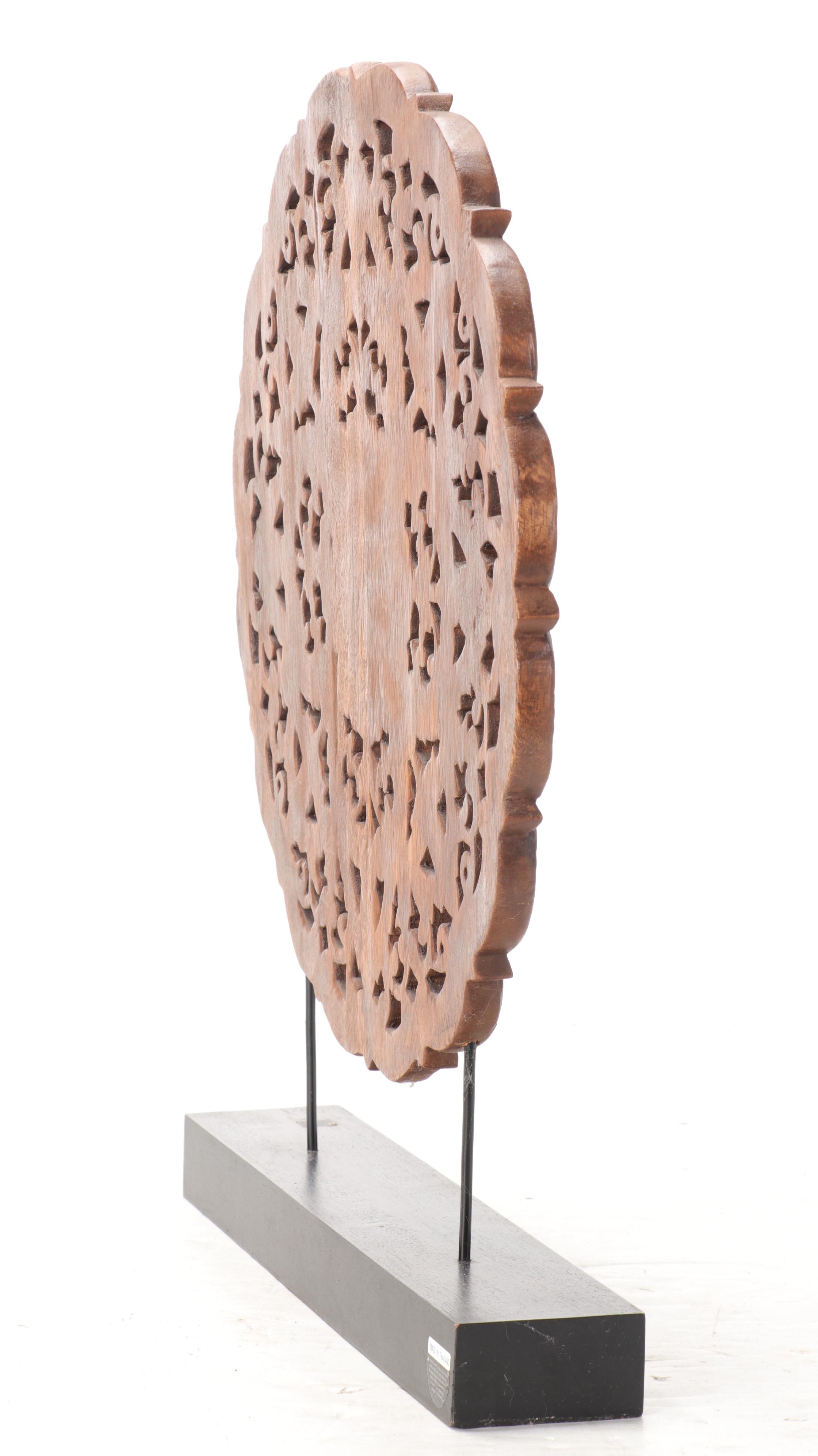 Thai Carved Wood Floral Medallion