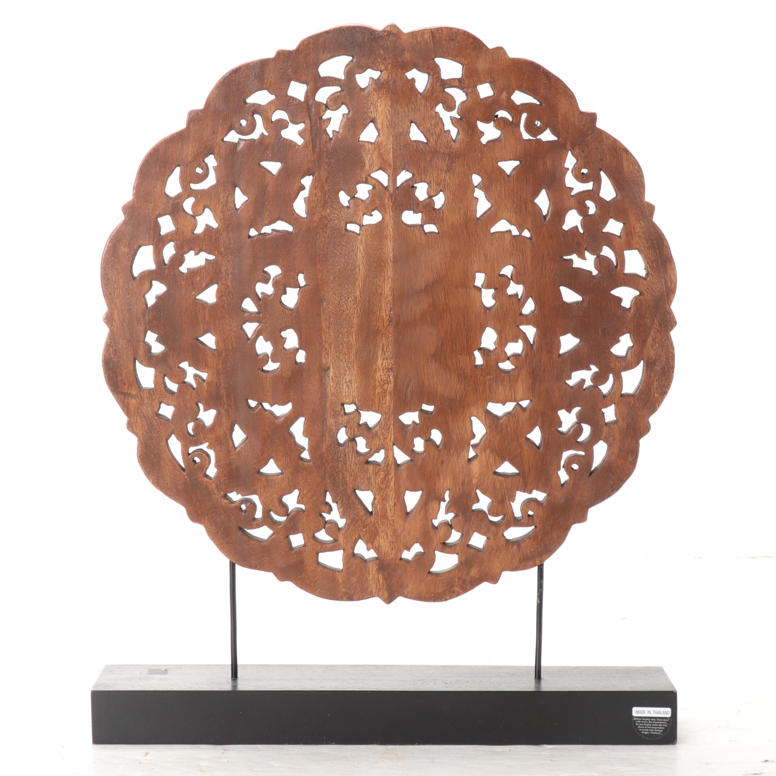 Thai Carved Wood Floral Medallion