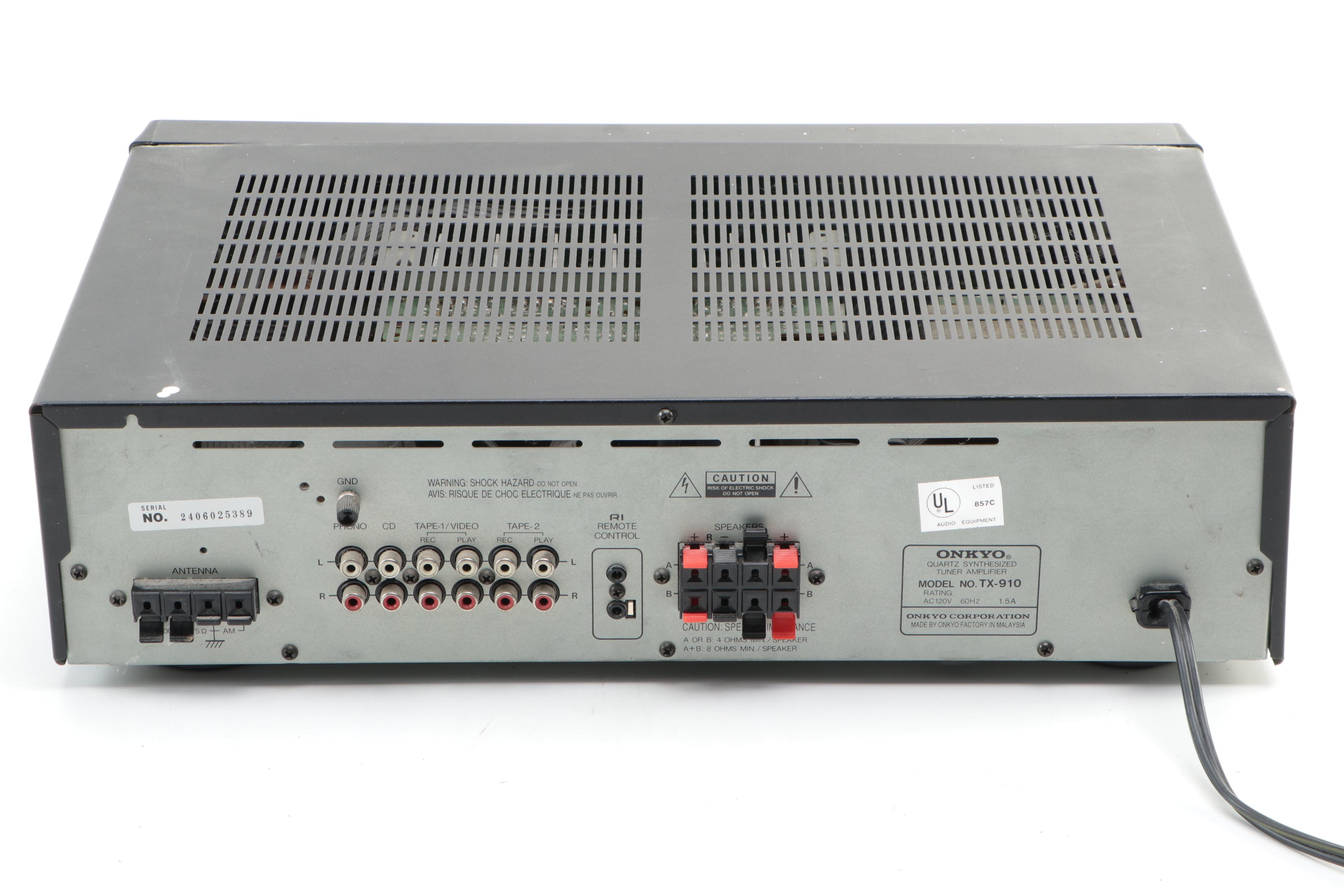 Onkyo Model TX-910 Quartz Synthesized Tuner Amplifier Receiver, Late 20th C.