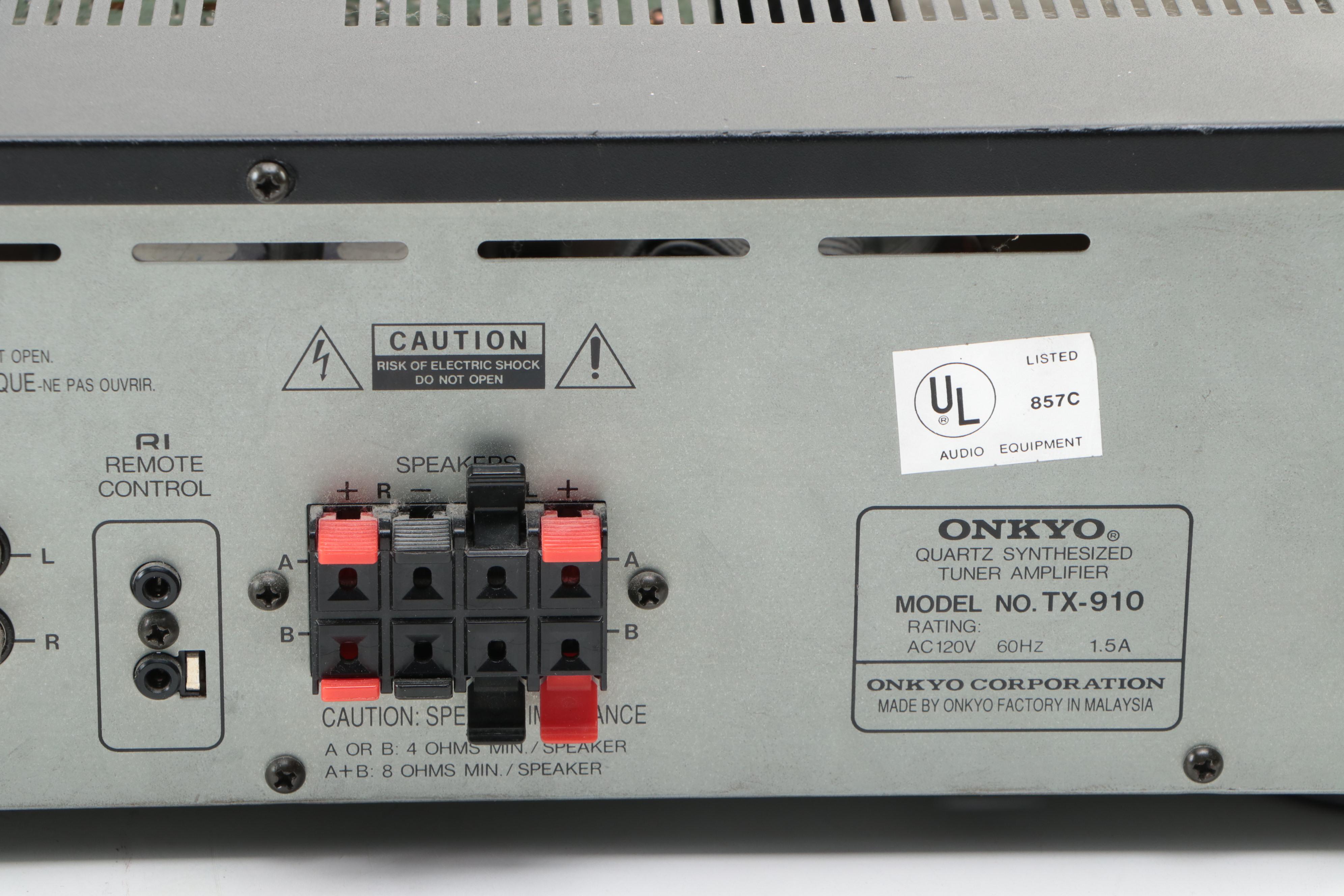 Onkyo Model TX-910 Quartz Synthesized Tuner Amplifier Receiver, Late 20th C.