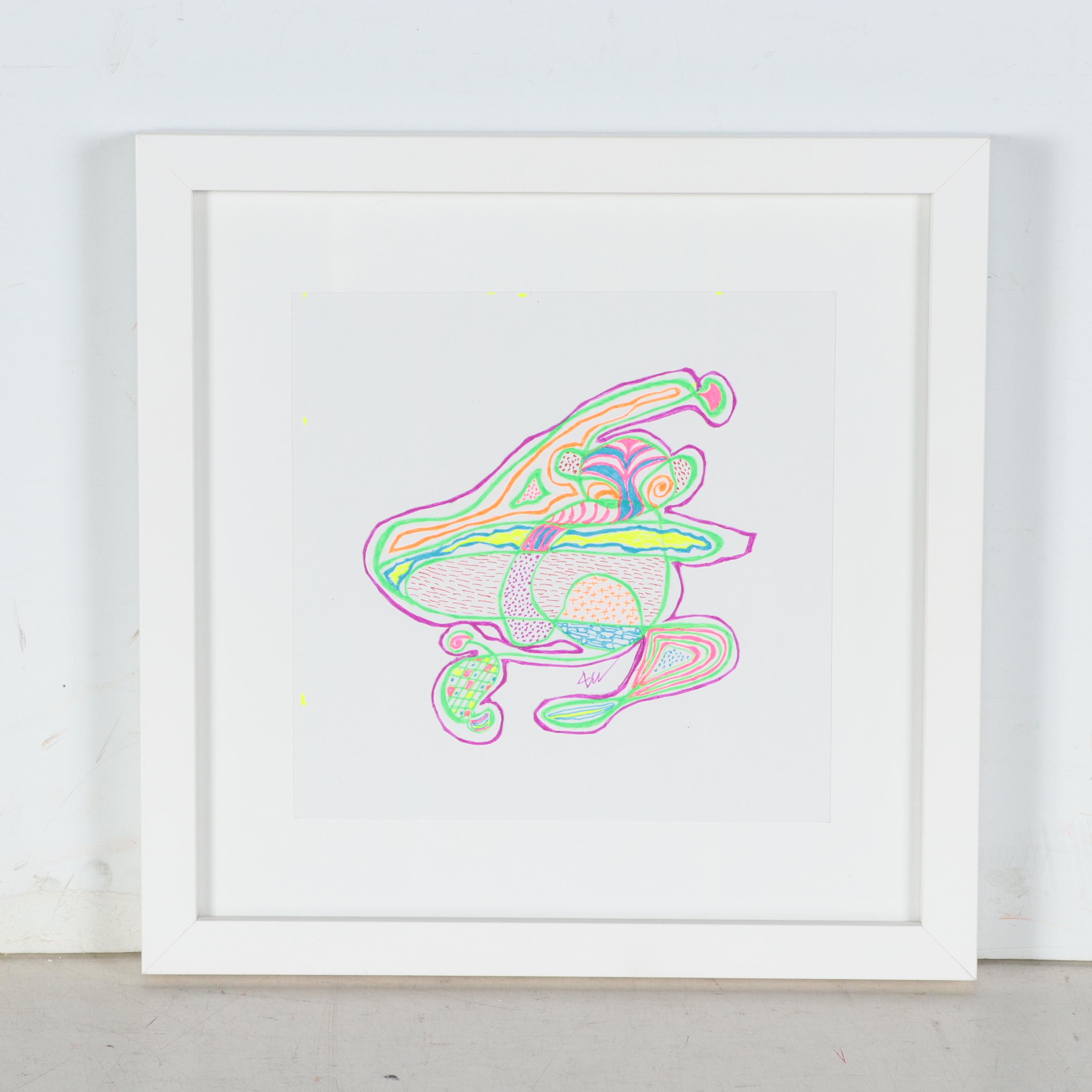 Lois Walker Abstract Color Ink Drawings, 21st Century