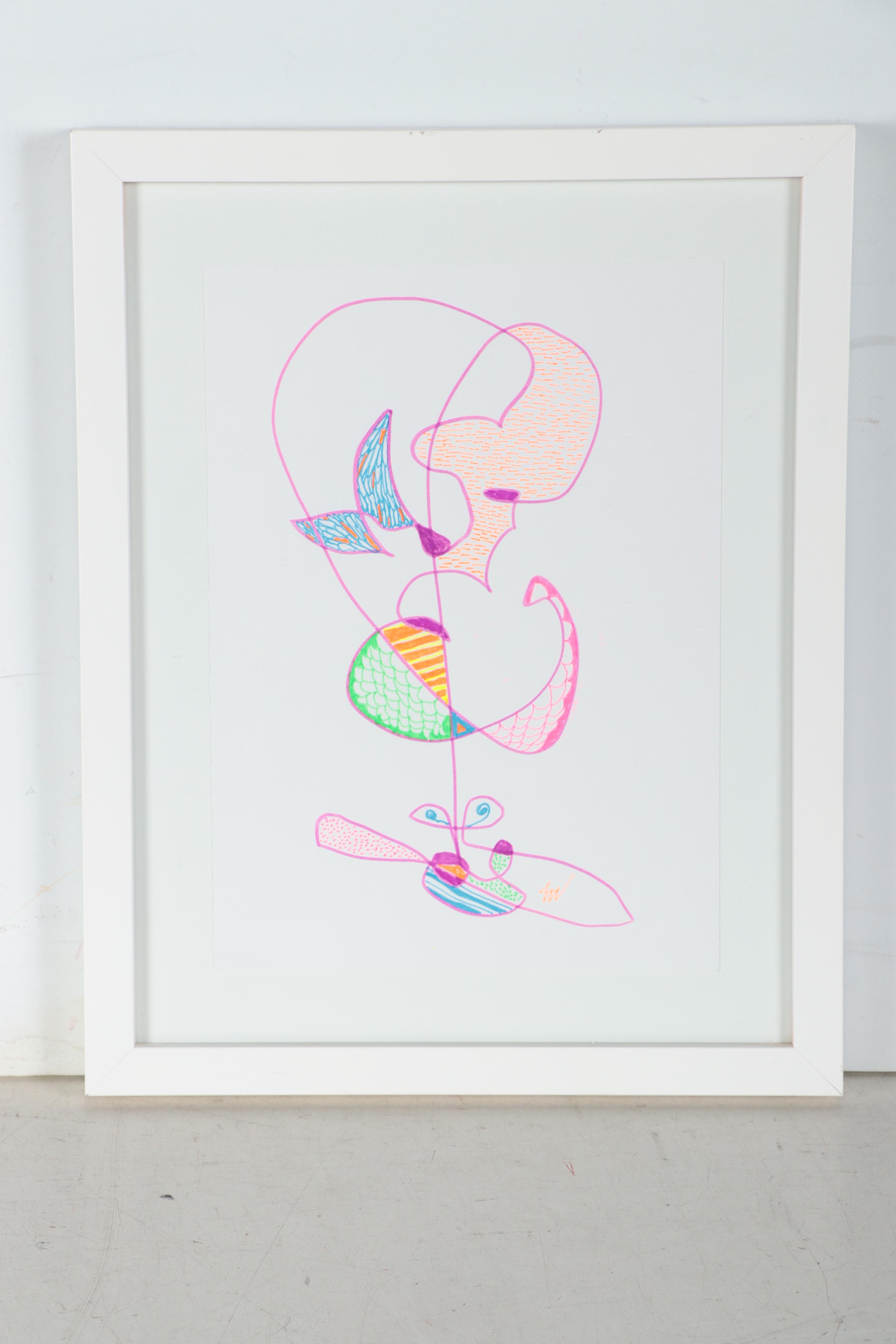 Lois Walker Abstract Color Ink Drawings, 21st Century