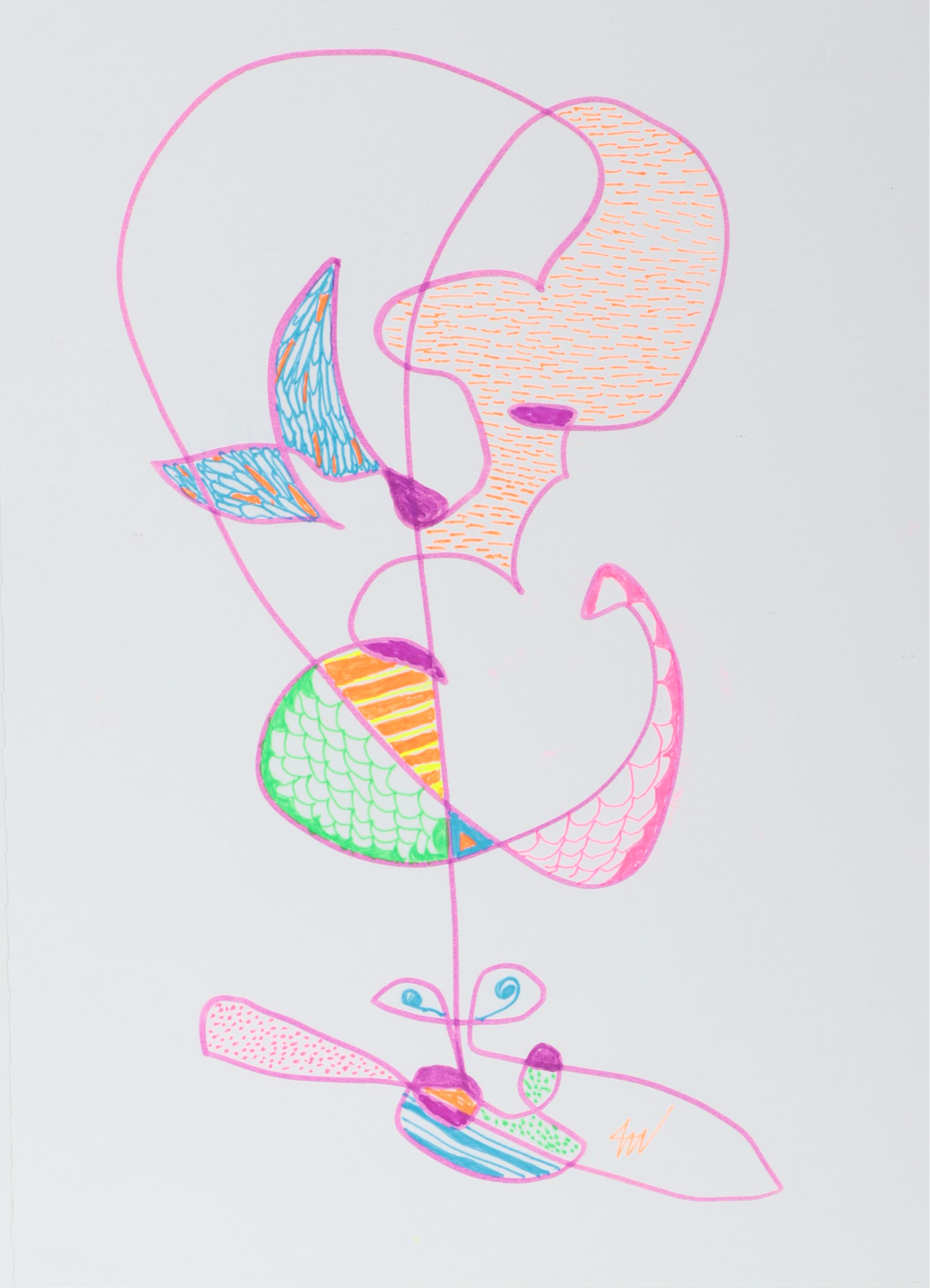 Lois Walker Abstract Color Ink Drawings, 21st Century