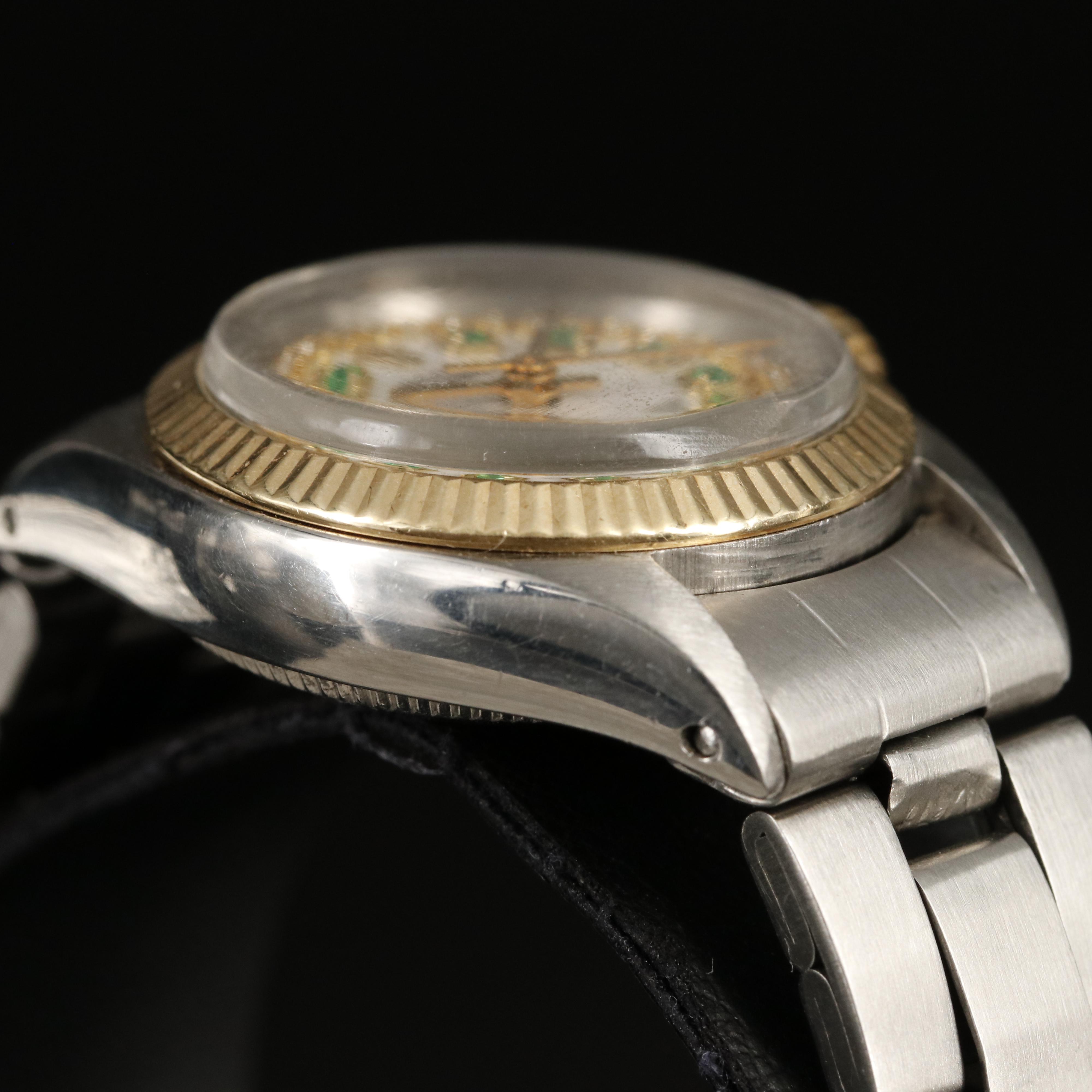 1972 Rolex Oyster Perpetual Emerald and Diamond, Mother-of-Pearl Dial Watch
