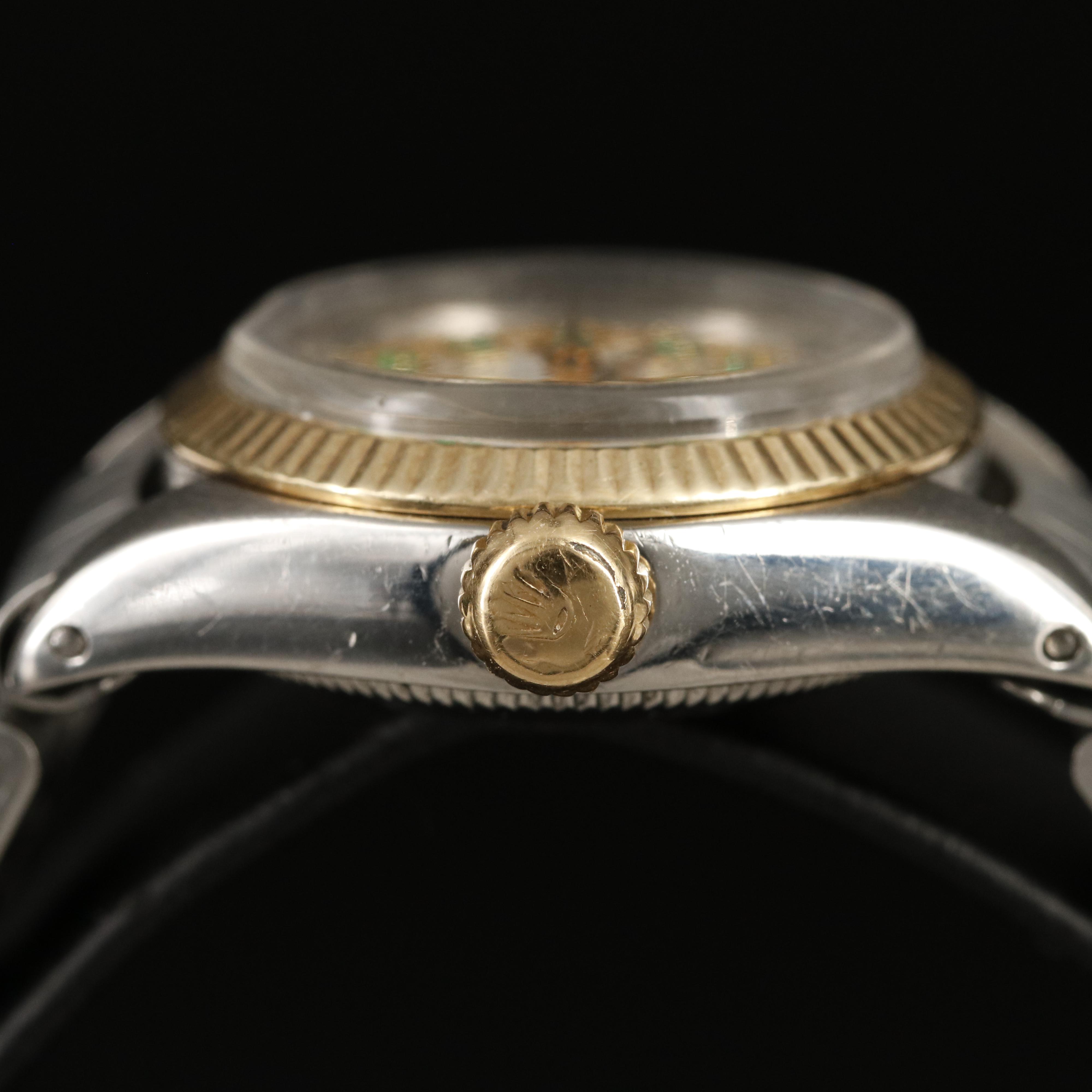 1972 Rolex Oyster Perpetual Emerald and Diamond, Mother-of-Pearl Dial Watch