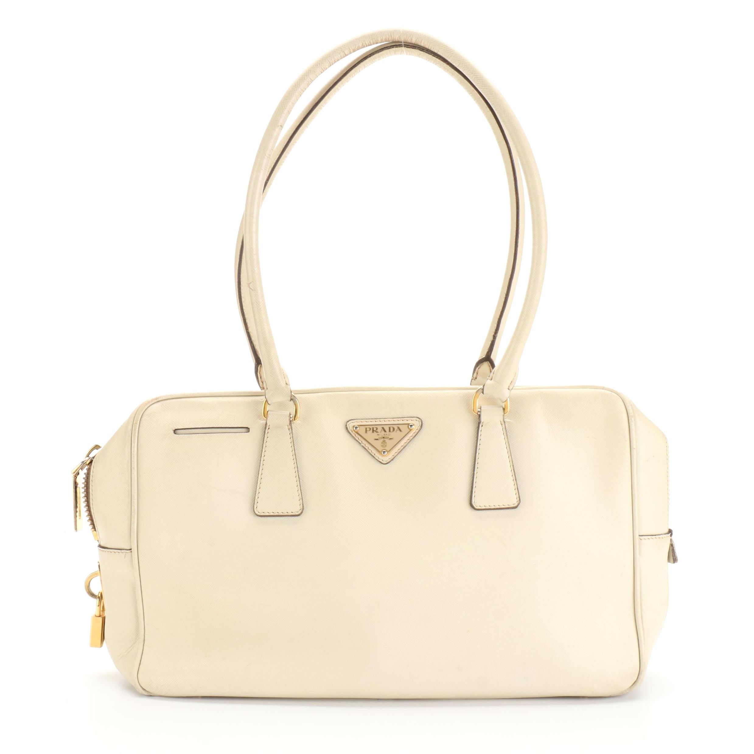 Prada Bauletto Locking Bag in Saffiano Lux Leather