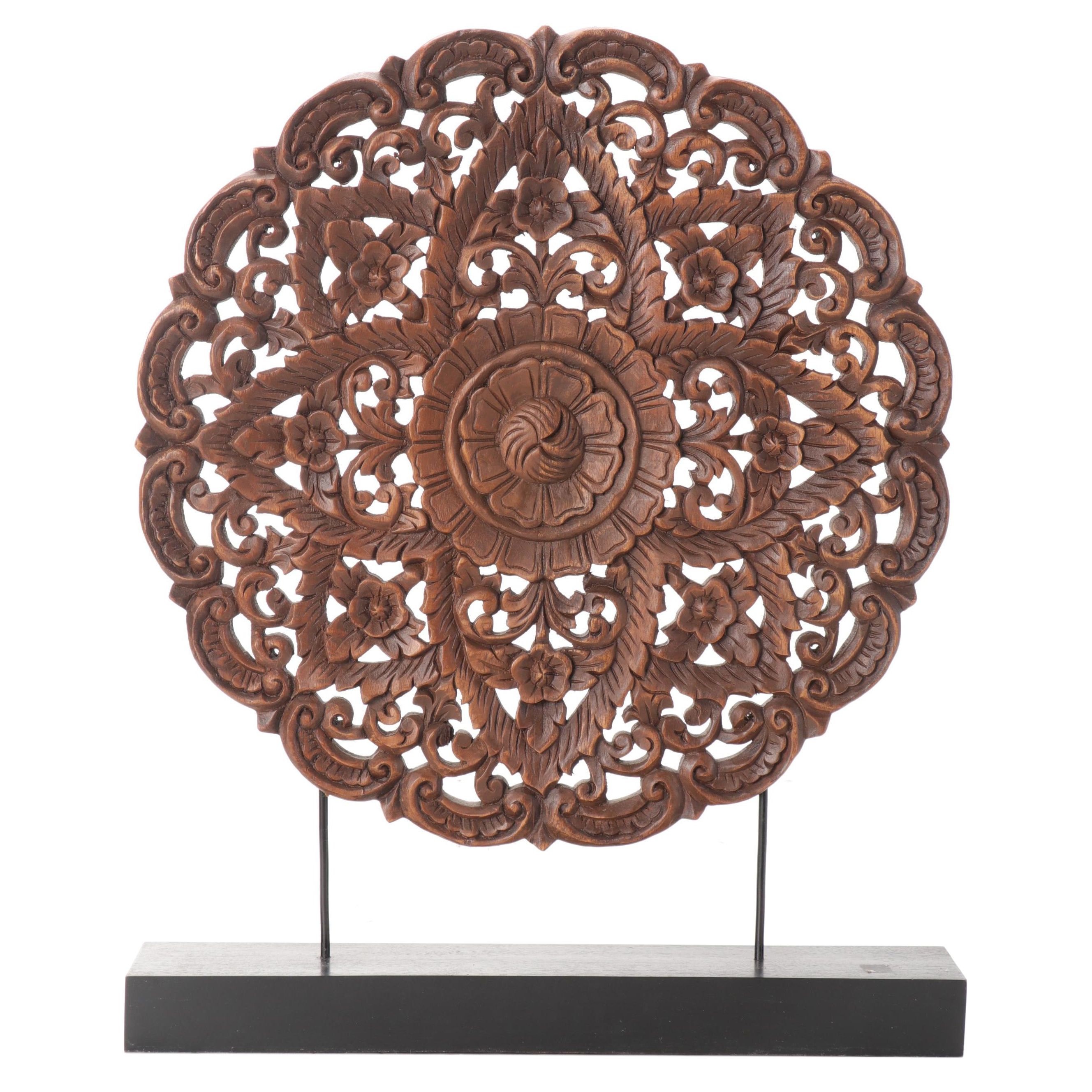 Thai Carved Wood Floral Medallion