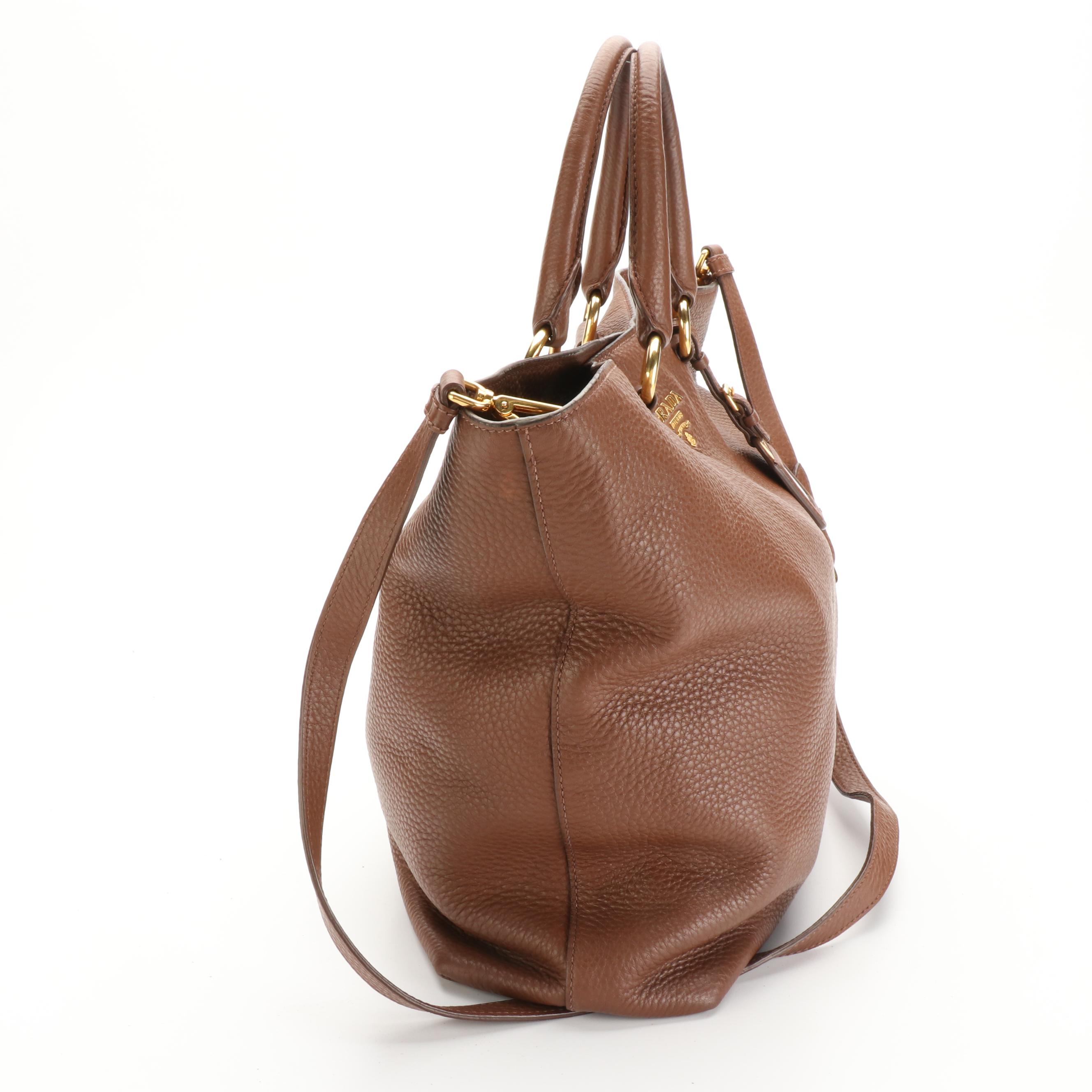 Prada Two-Way Tote in Brown Vitello Daino Leather