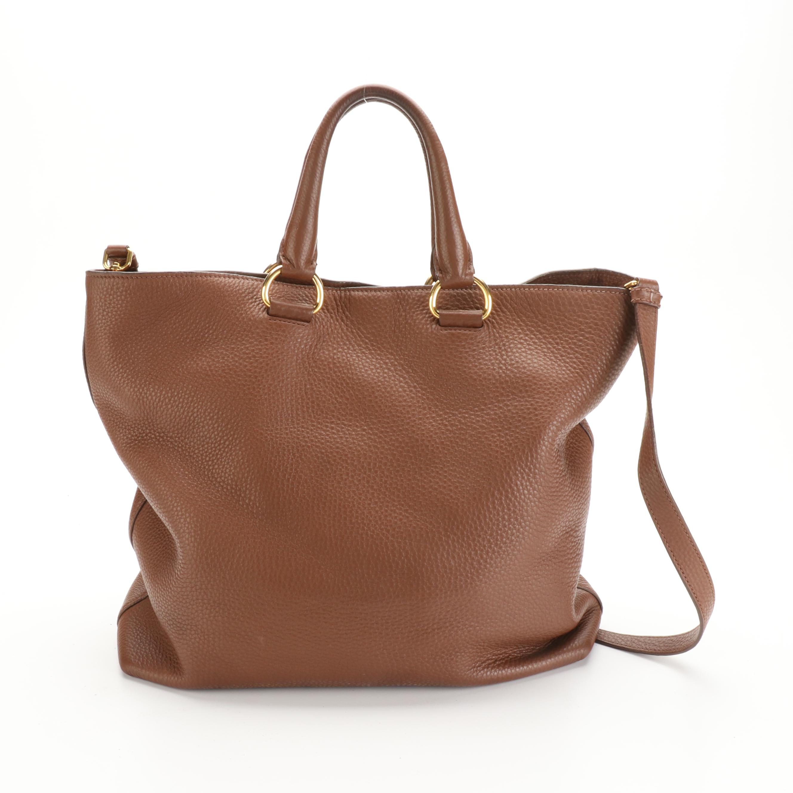 Prada Two-Way Tote in Brown Vitello Daino Leather