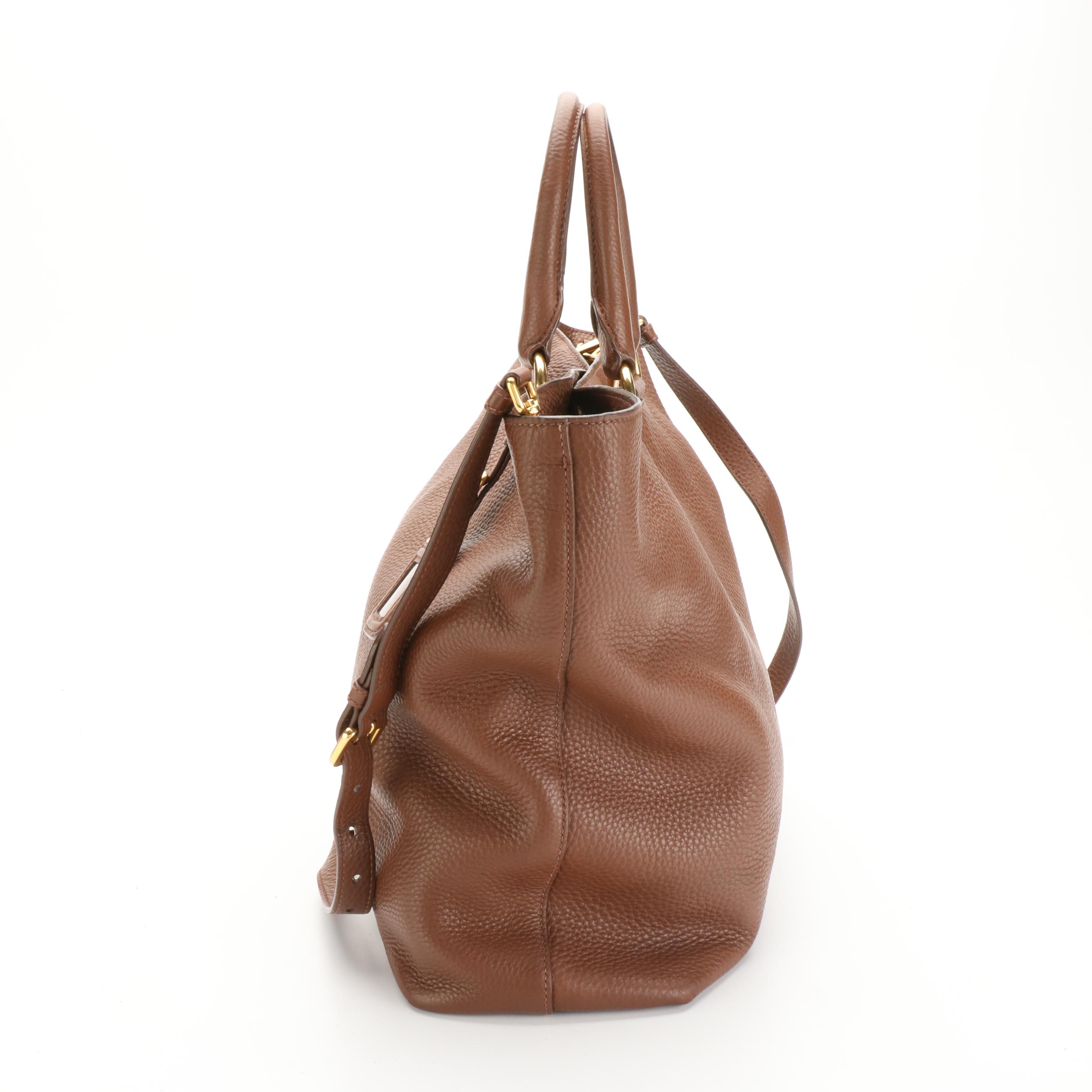 Prada Two-Way Tote in Brown Vitello Daino Leather