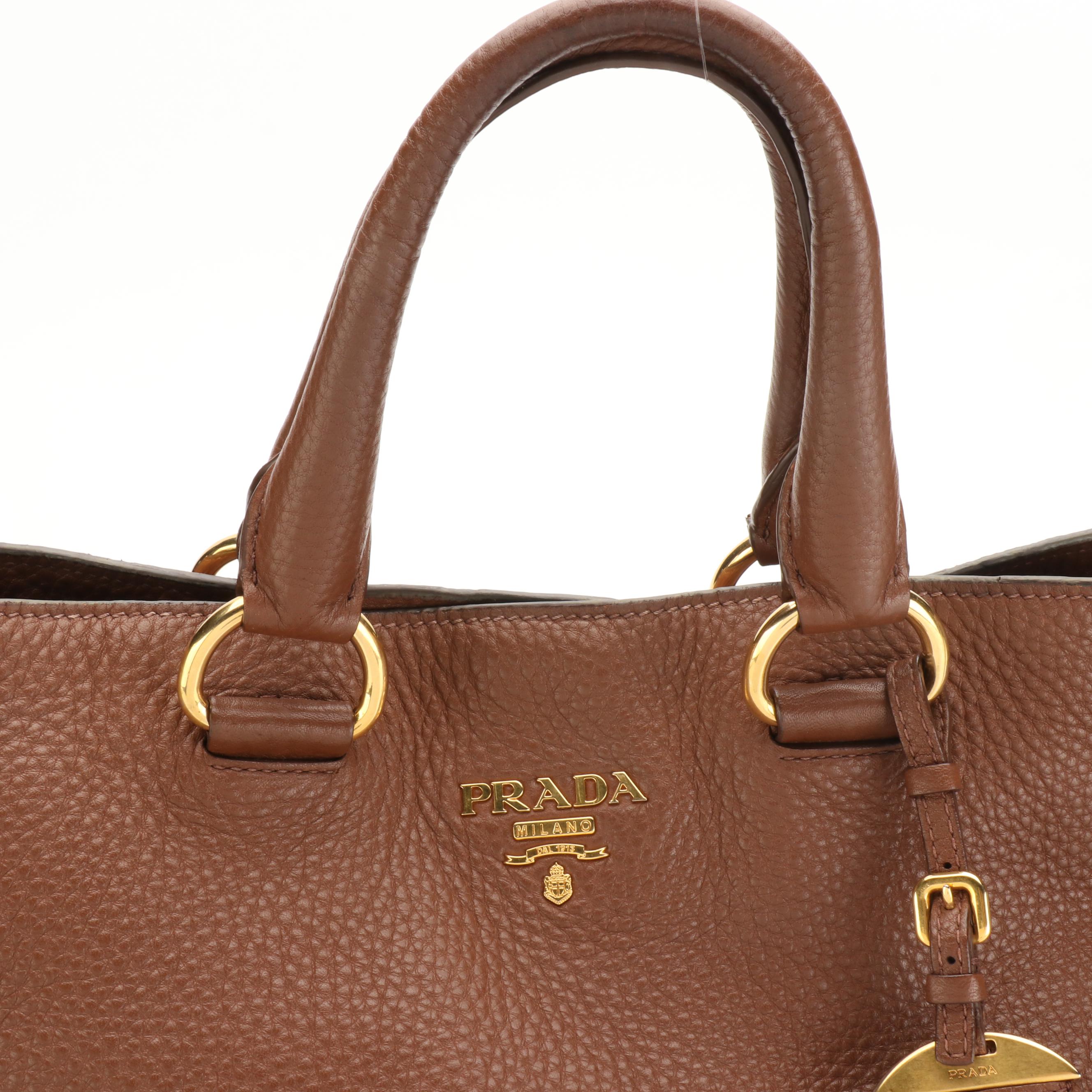 Prada Two-Way Tote in Brown Vitello Daino Leather