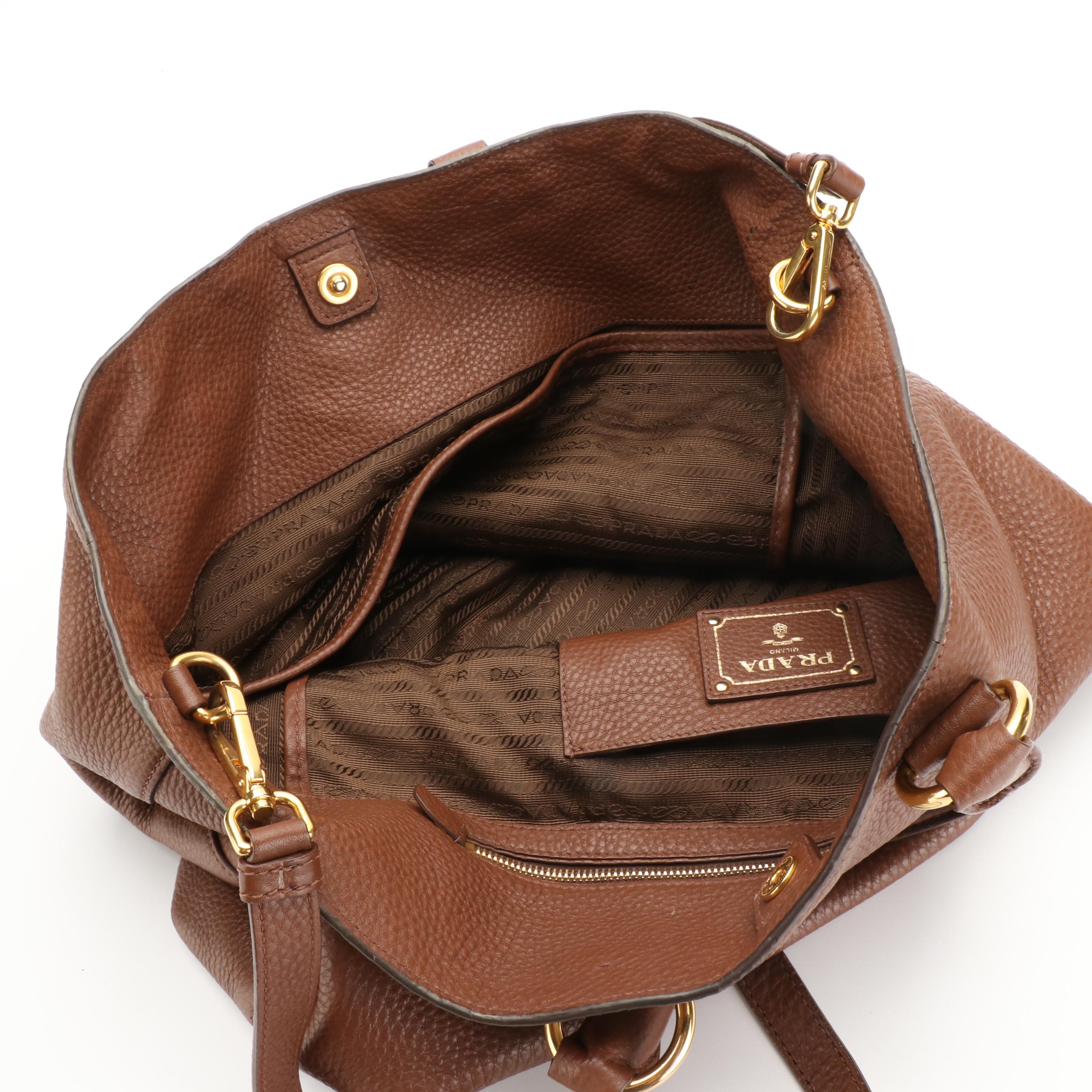 Prada Two-Way Tote in Brown Vitello Daino Leather