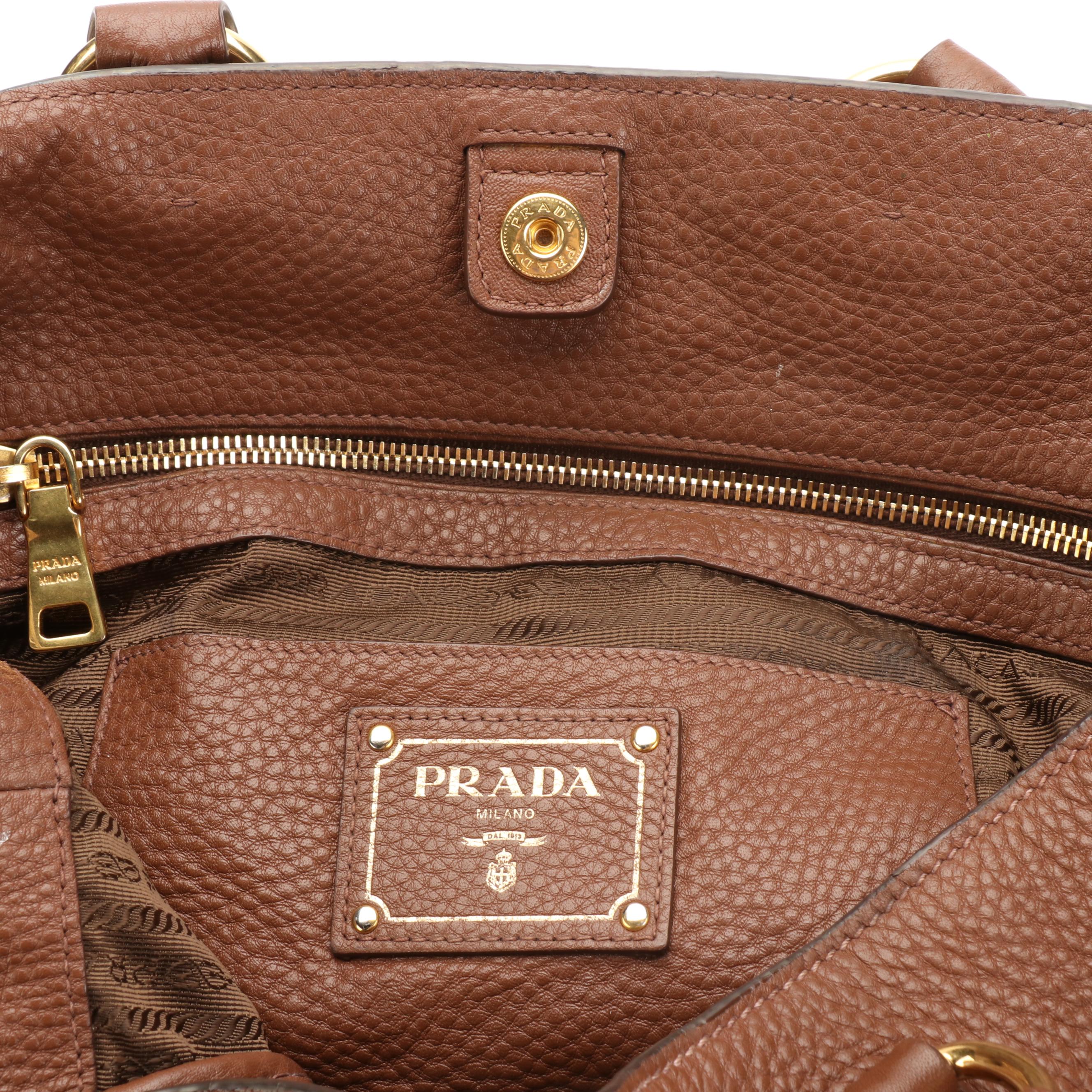 Prada Two-Way Tote in Brown Vitello Daino Leather