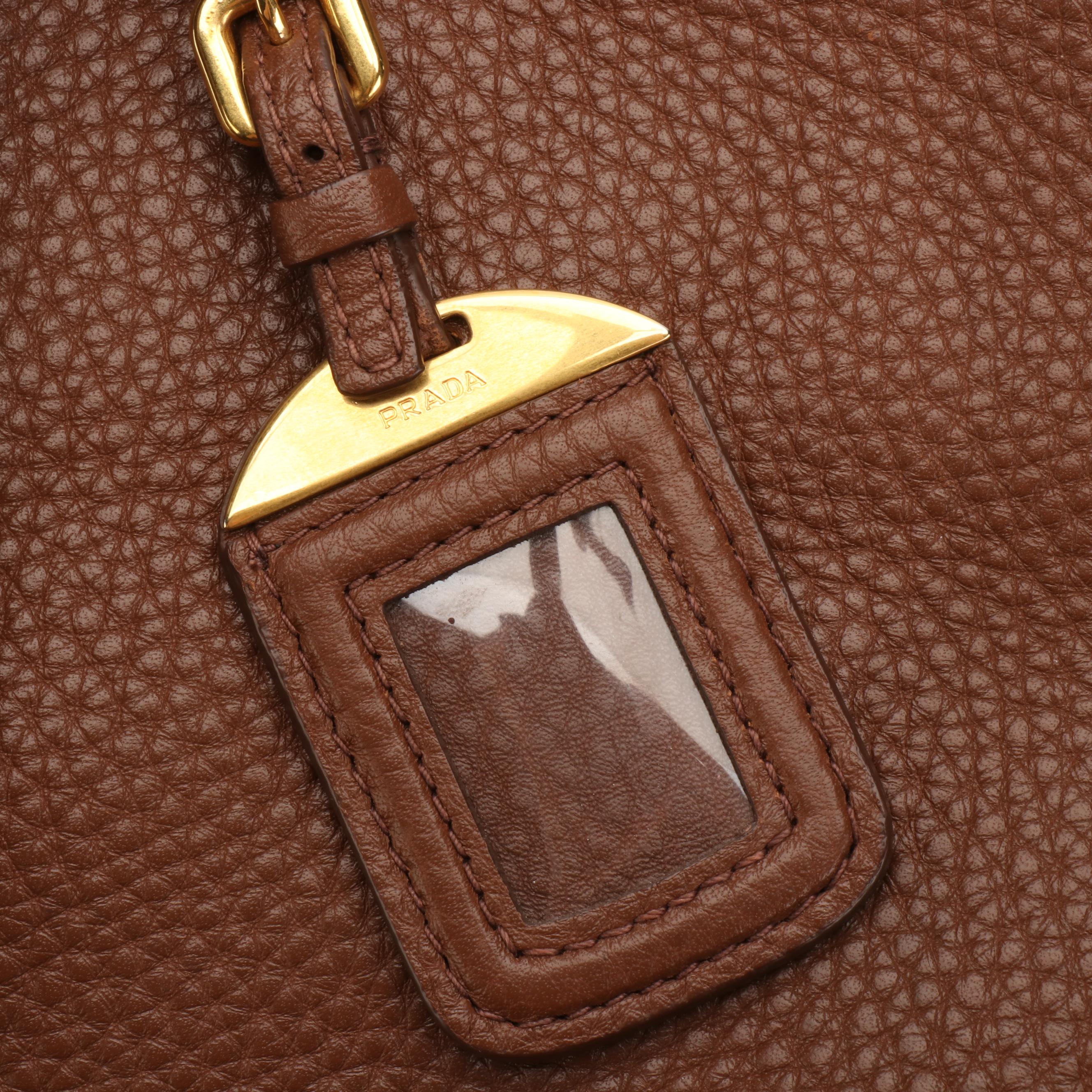 Prada Two-Way Tote in Brown Vitello Daino Leather