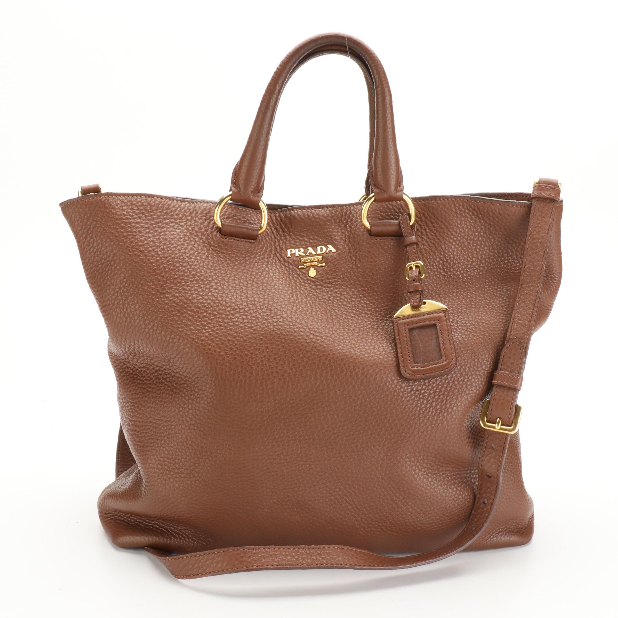 Prada Two-Way Tote in Brown Vitello Daino Leather