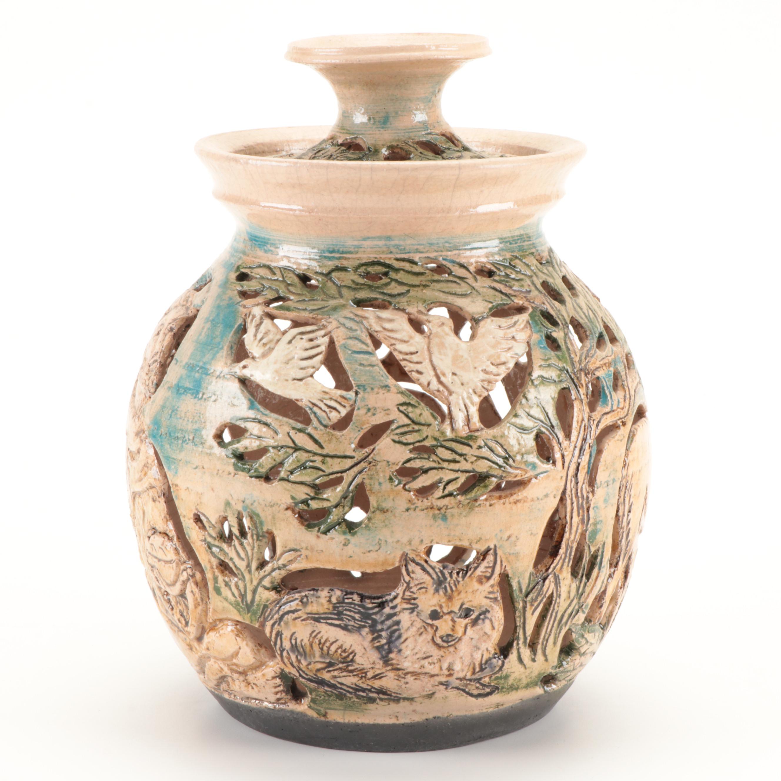 Saint Francis of Assisi Studio Pottery Lidded Candle Holder