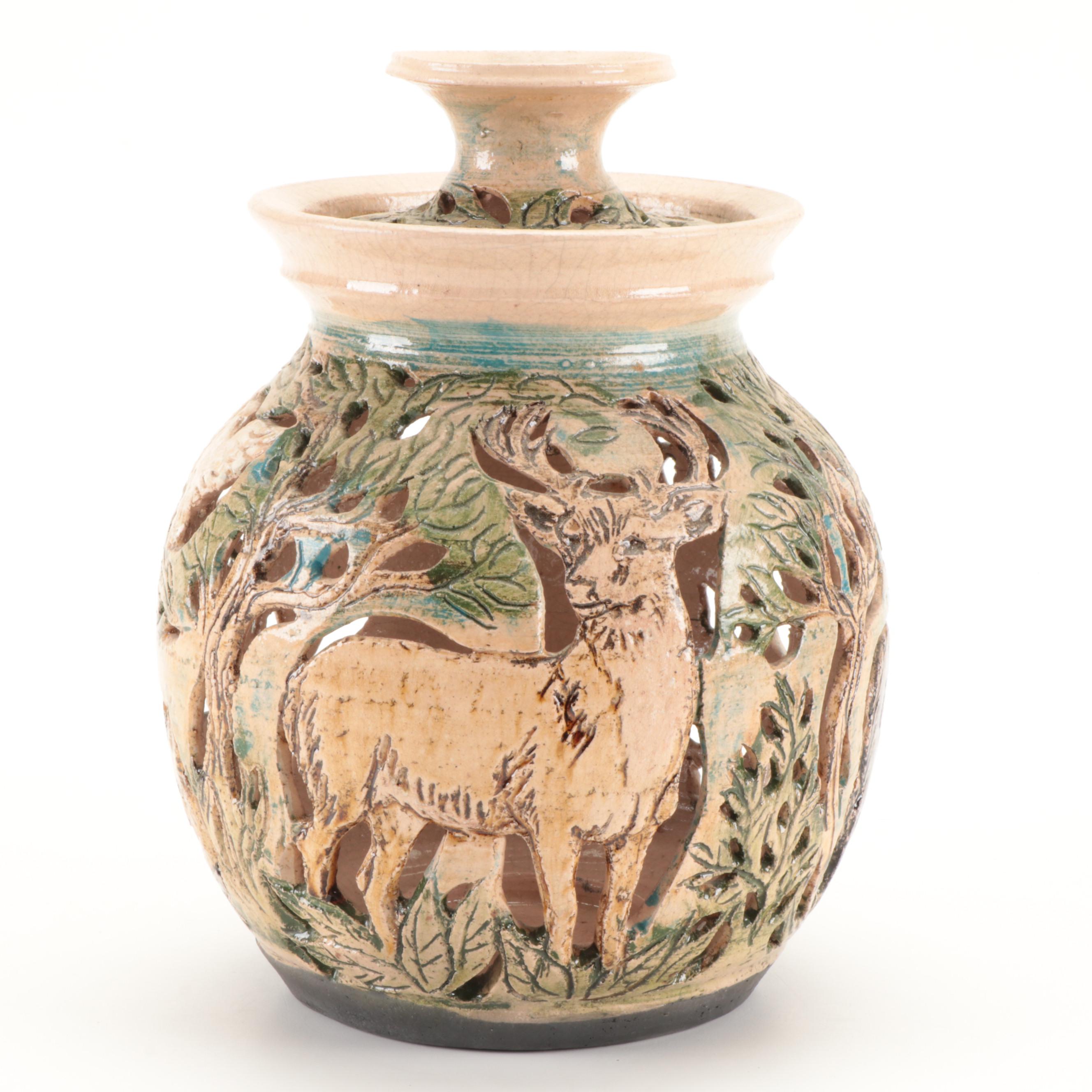 Saint Francis of Assisi Studio Pottery Lidded Candle Holder