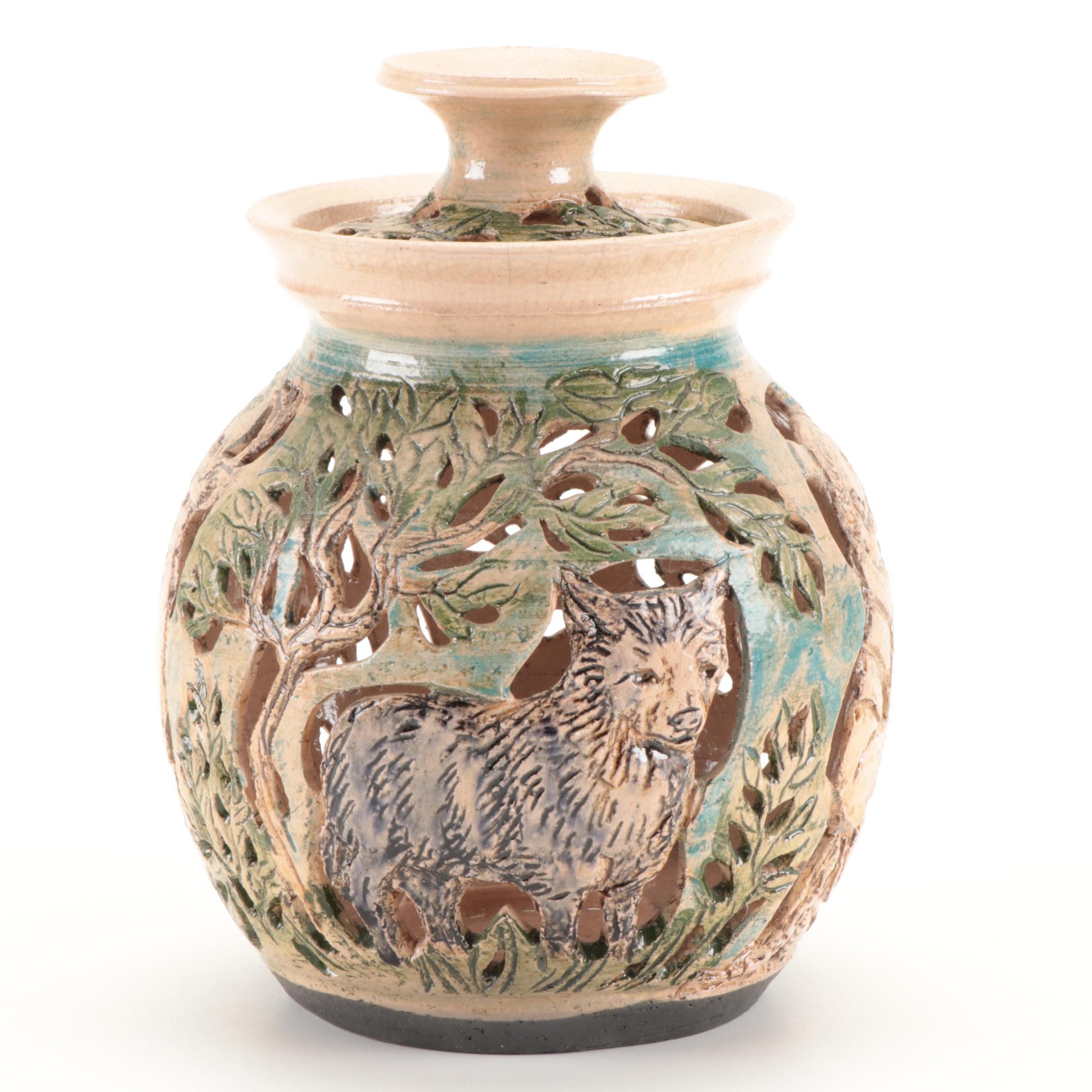 Saint Francis of Assisi Studio Pottery Lidded Candle Holder