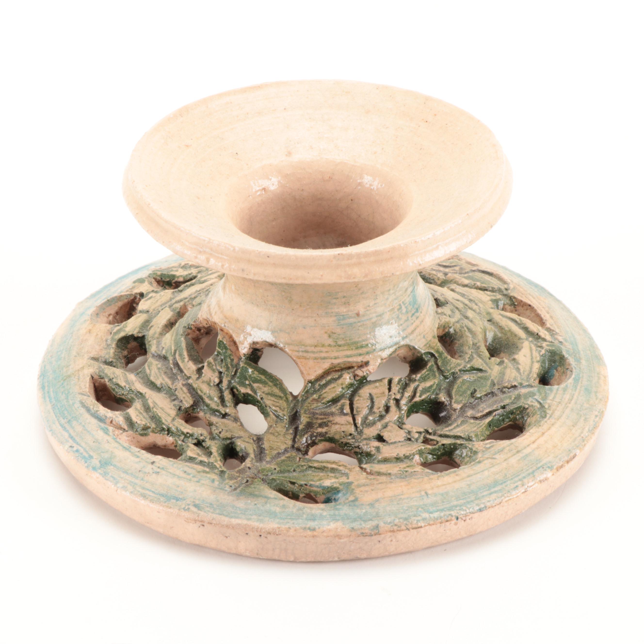 Saint Francis of Assisi Studio Pottery Lidded Candle Holder