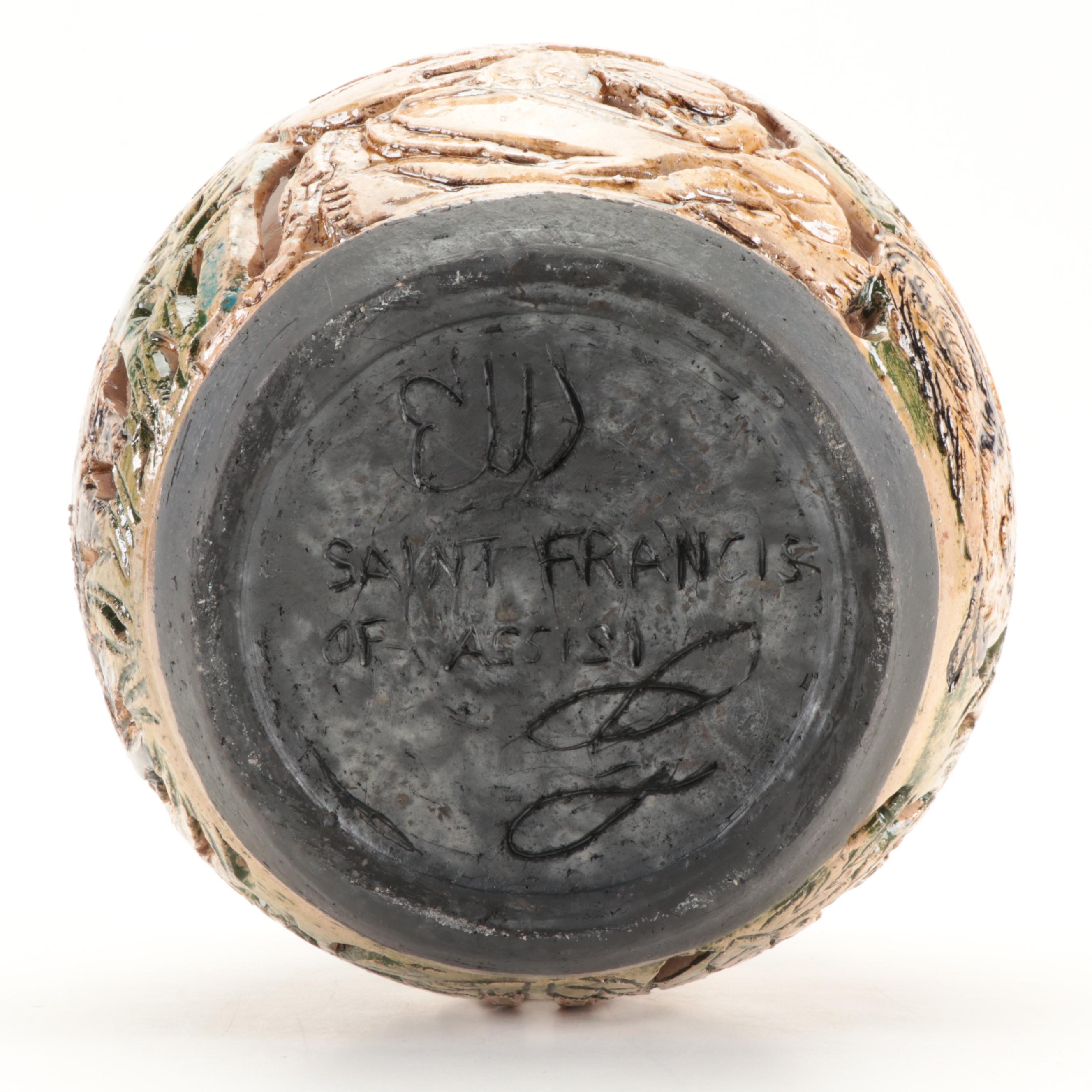 Saint Francis of Assisi Studio Pottery Lidded Candle Holder