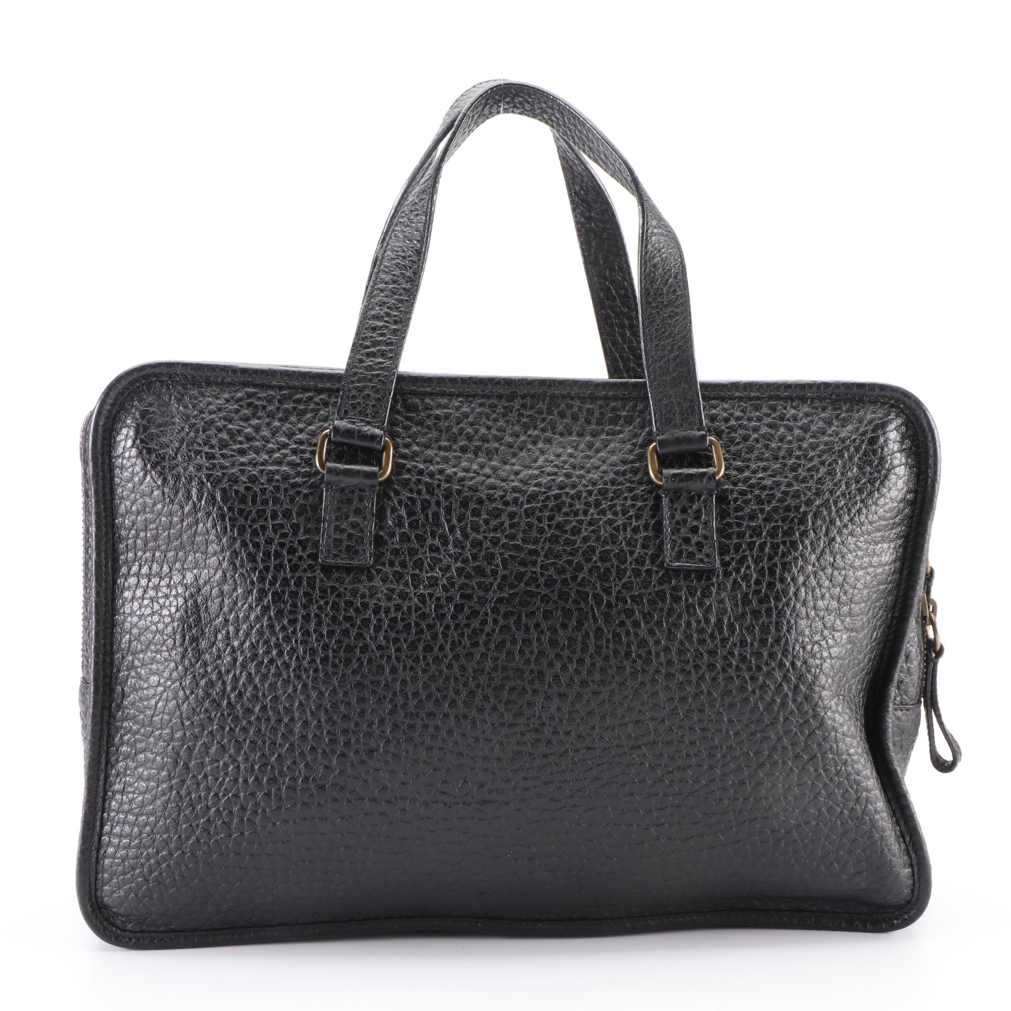Prada Zippered Compartment Bag in Black Grained Leather