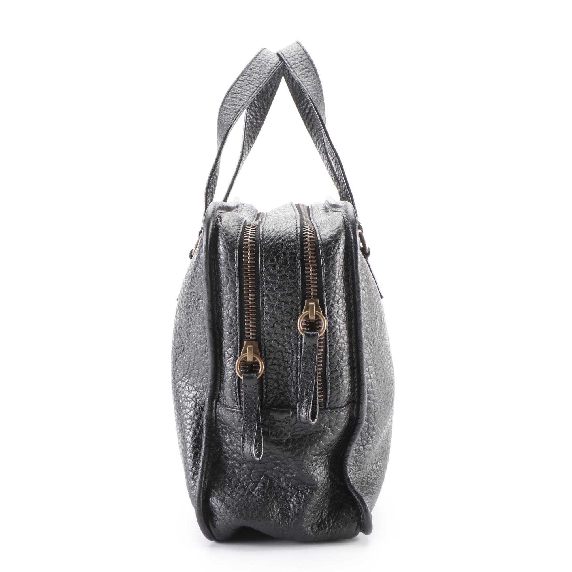 Prada Zippered Compartment Bag in Black Grained Leather