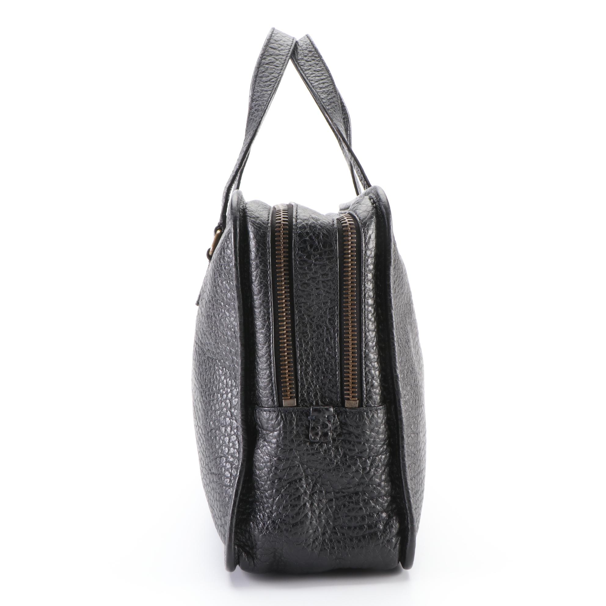 Prada Zippered Compartment Bag in Black Grained Leather