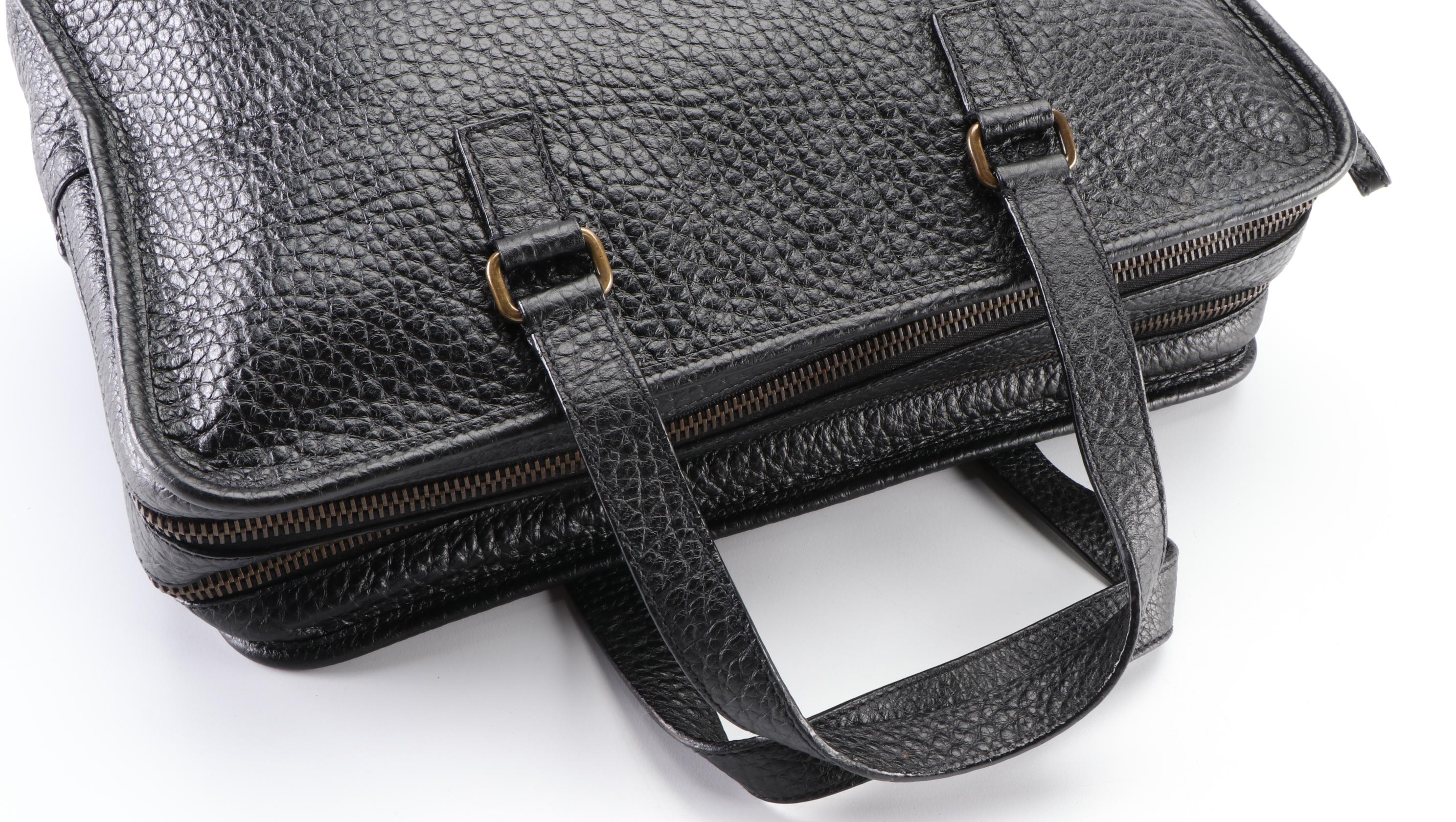 Prada Zippered Compartment Bag in Black Grained Leather
