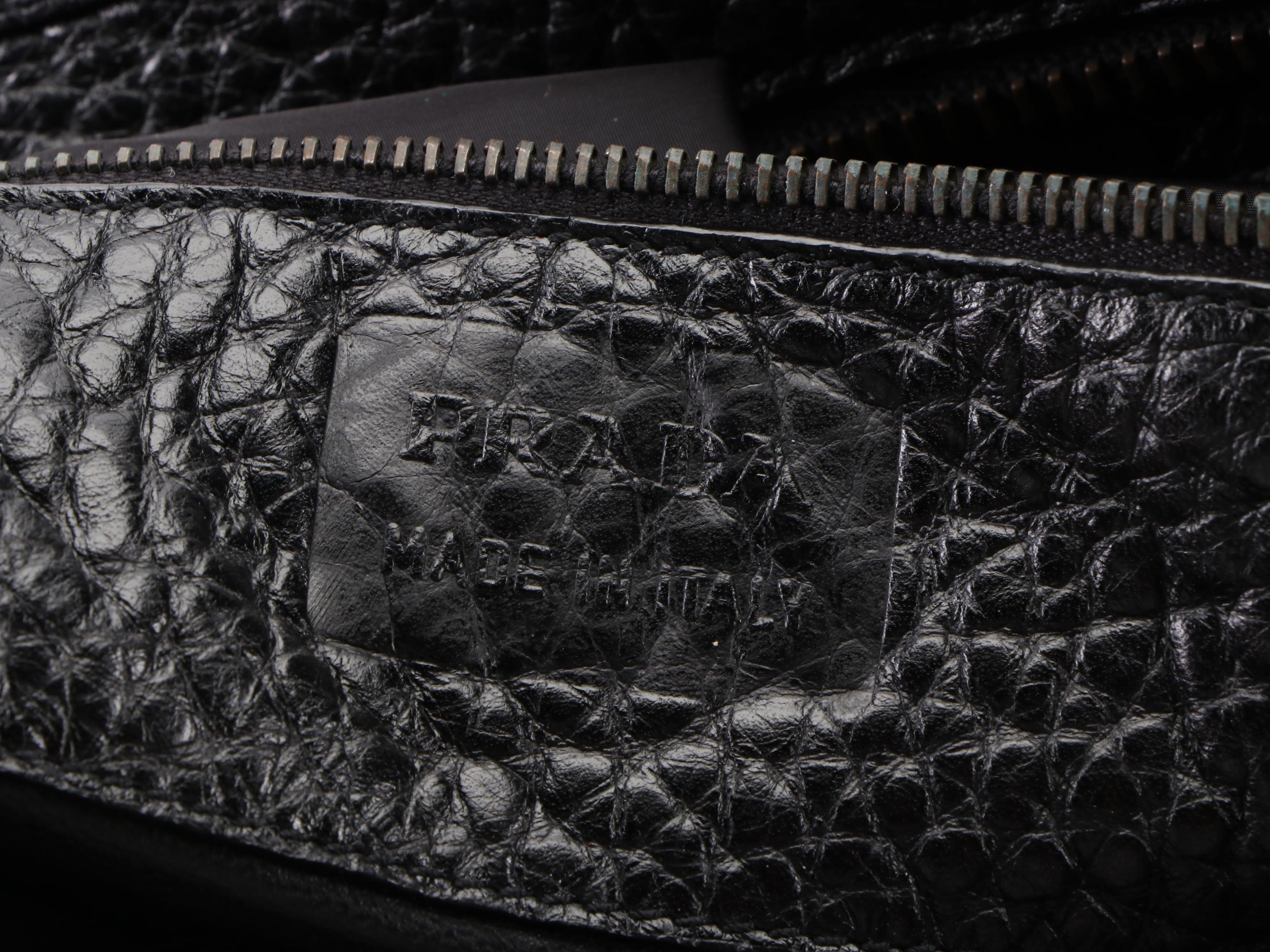 Prada Zippered Compartment Bag in Black Grained Leather