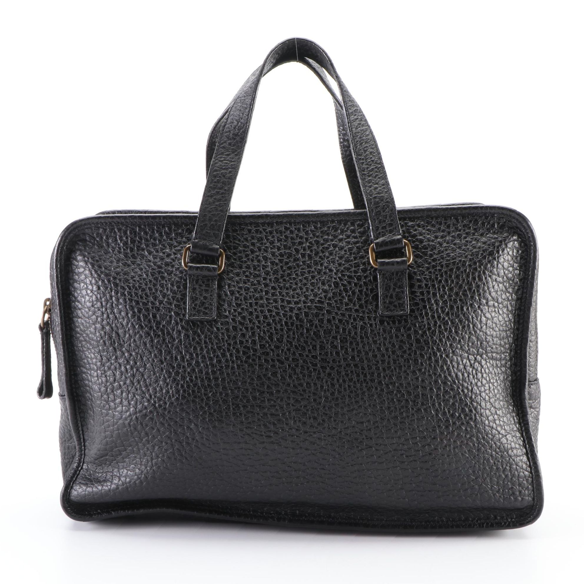 Prada Zippered Compartment Bag in Black Grained Leather