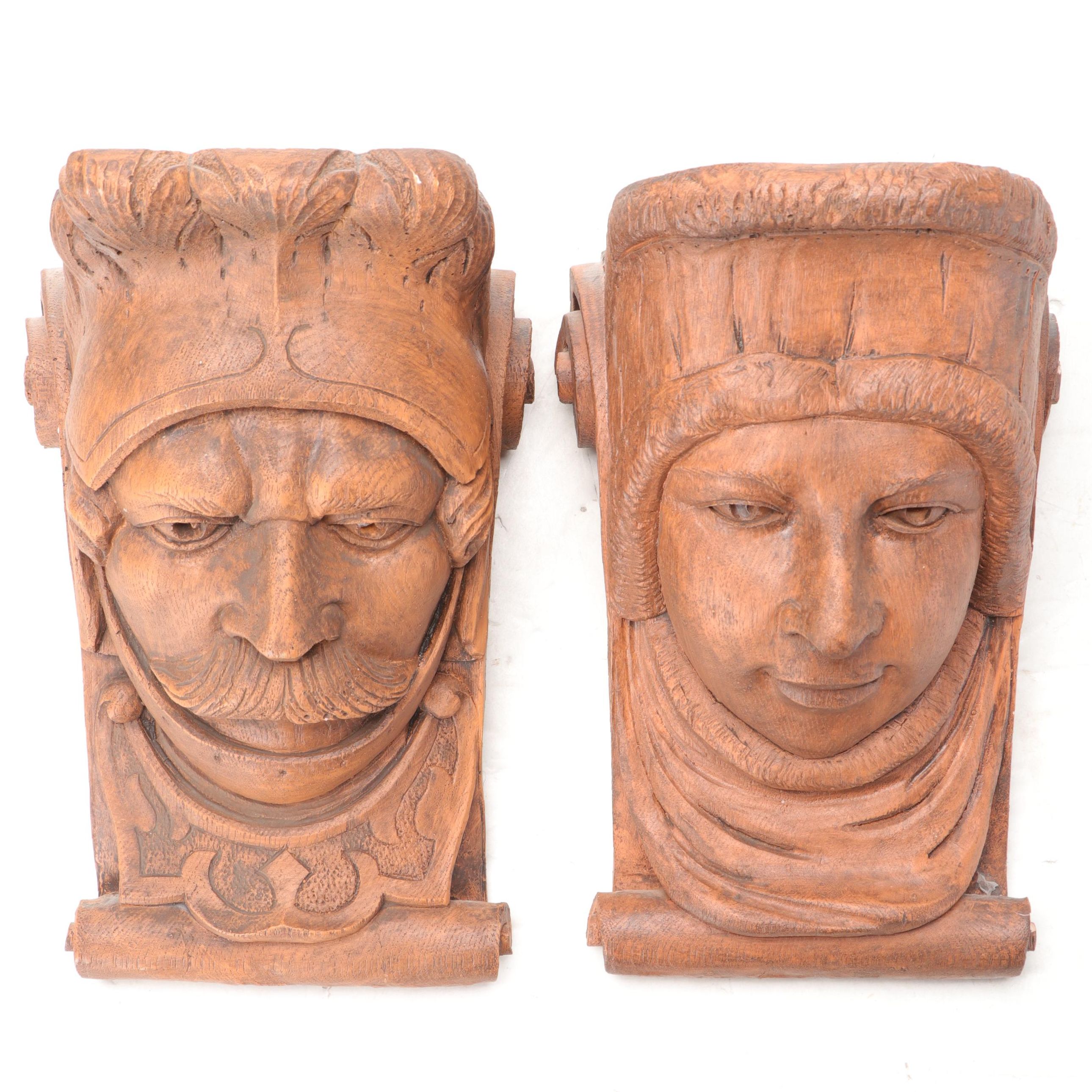 Wood Grain Resin Medieval Style Face Corbels