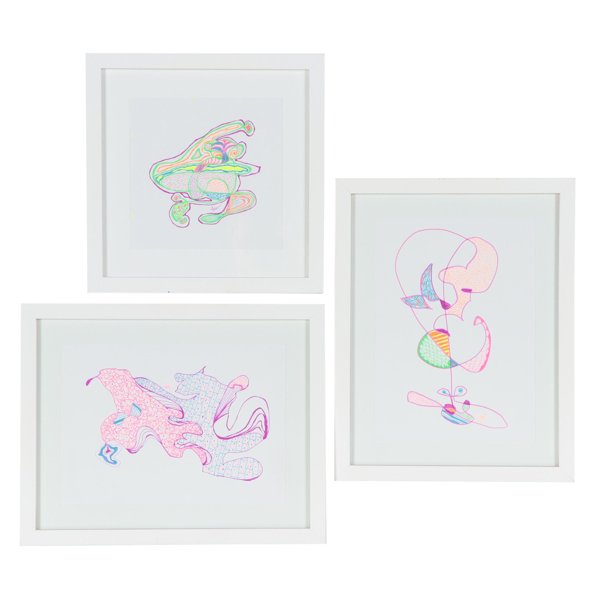 Lois Walker Abstract Color Ink Drawings, 21st Century